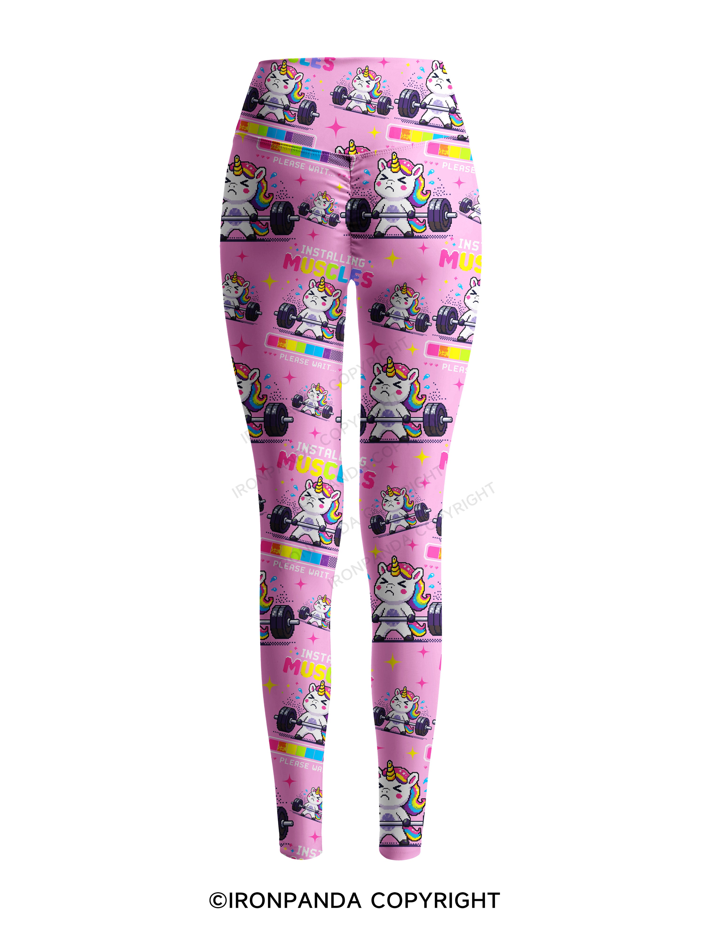 INSTALLING MUSCLES PLEASE WAIT MUSCLE UNICORN Printed Yoga Pants