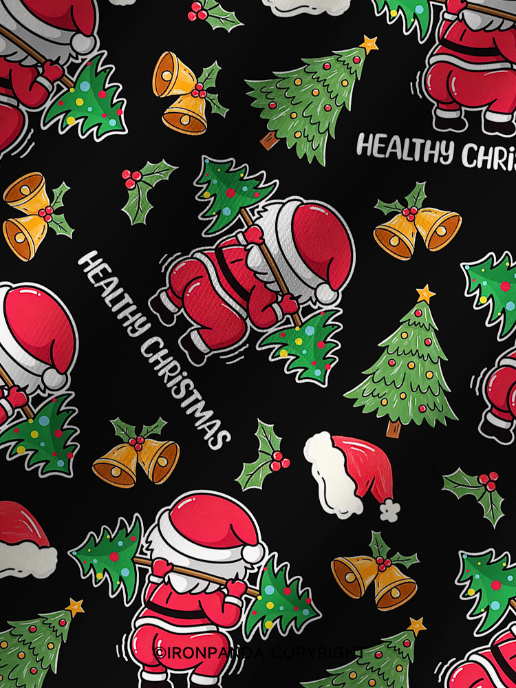 Funny Healthy Christmas Santa Printed Yoga Shorts