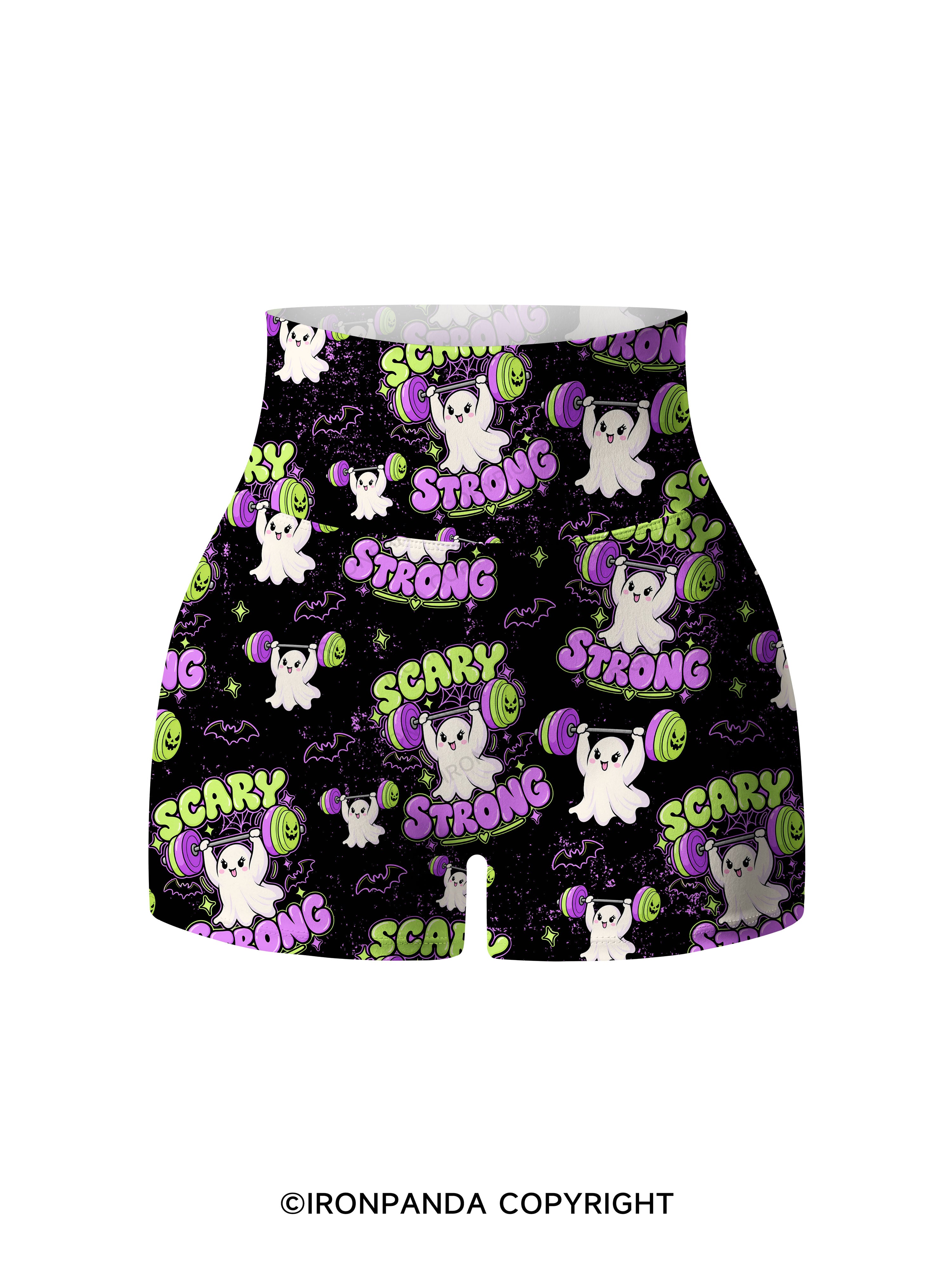 SCARY STRONG HALLOWEEN GHOST Printed Yoga Shorts