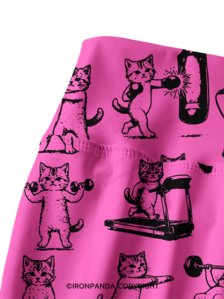 Fitness Kittens Who Love Lifting Weights Printed Yoga Pants