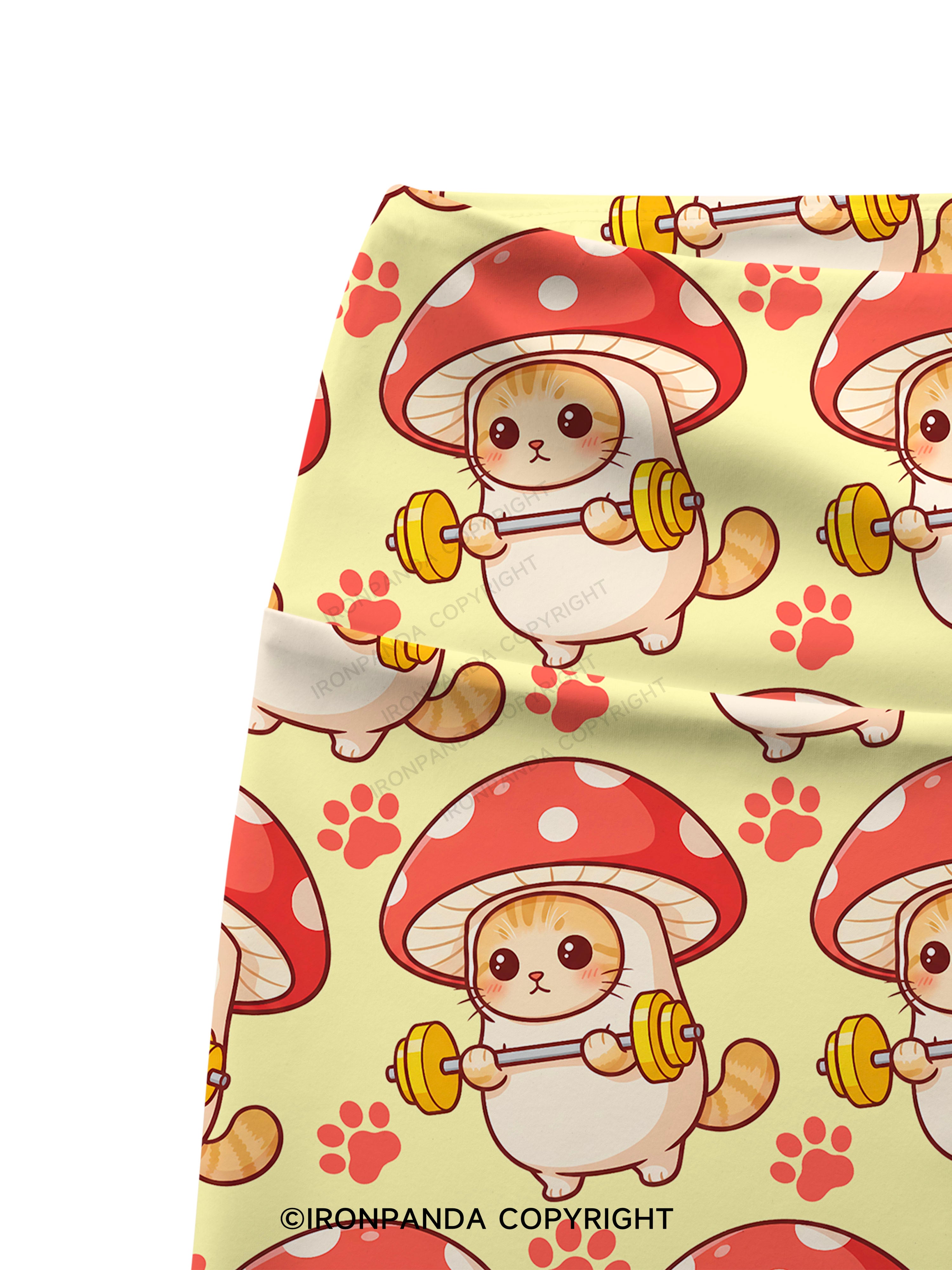 Shroomy Buff Cat Printed Yoga Cycling Shorts