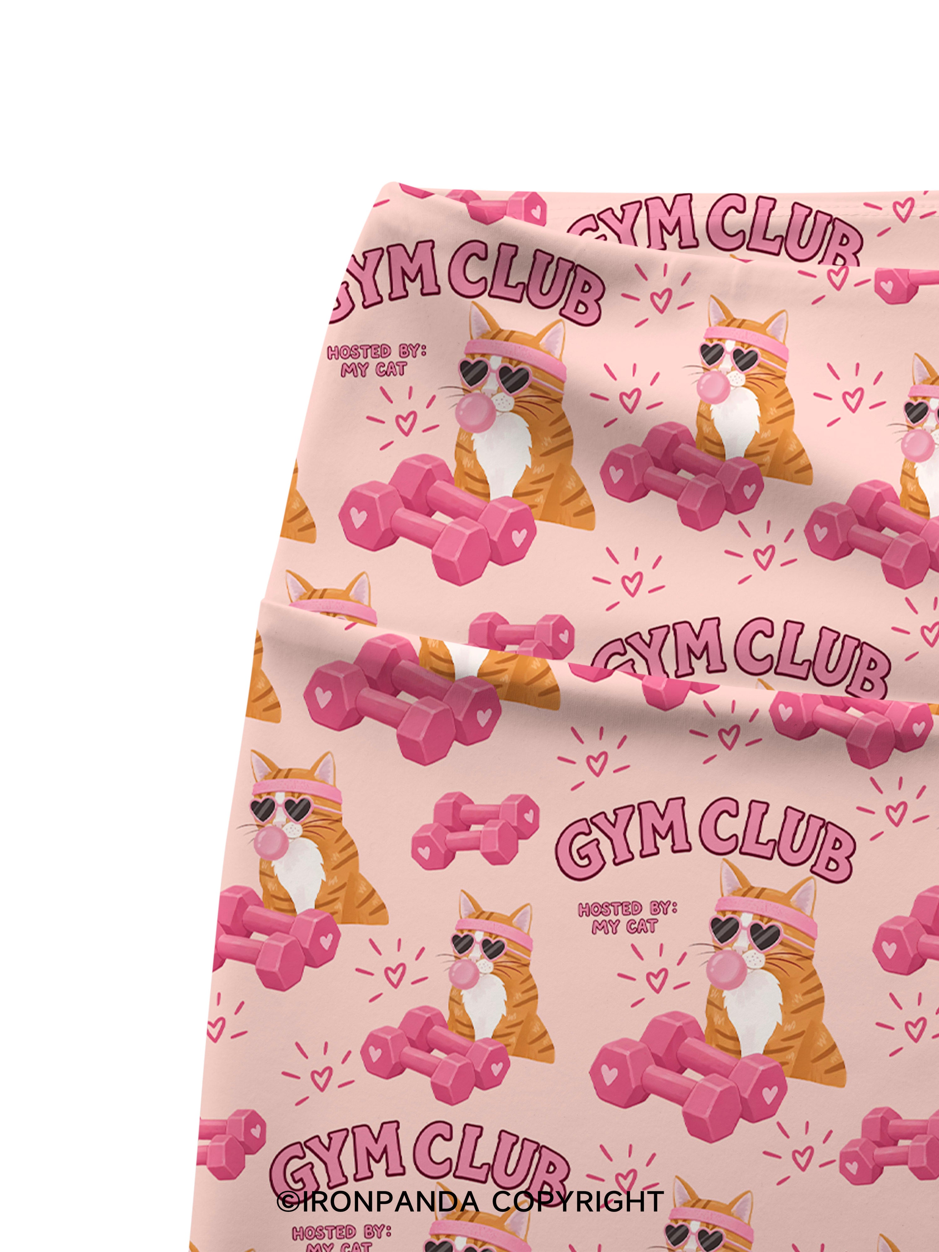 GYM CLUB HOSTED BY MY CAT Printed Yoga Cycling Shorts