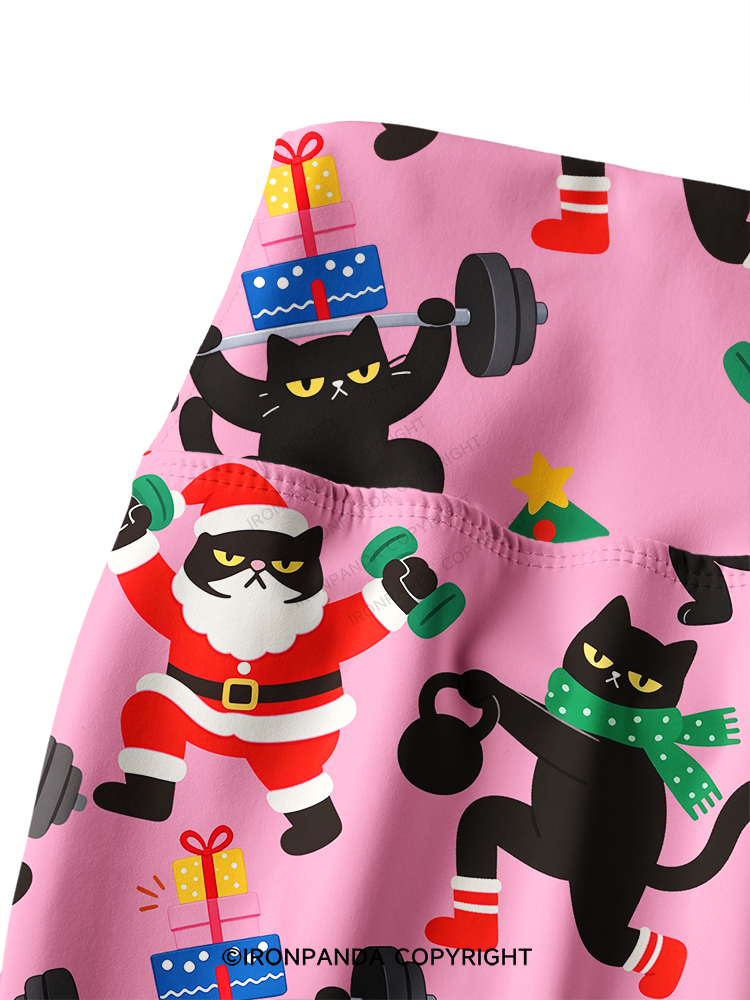 WEIGHTLIFTING BLACK CAT CHRISTMAS WORKOUT Printed Yoga Pants