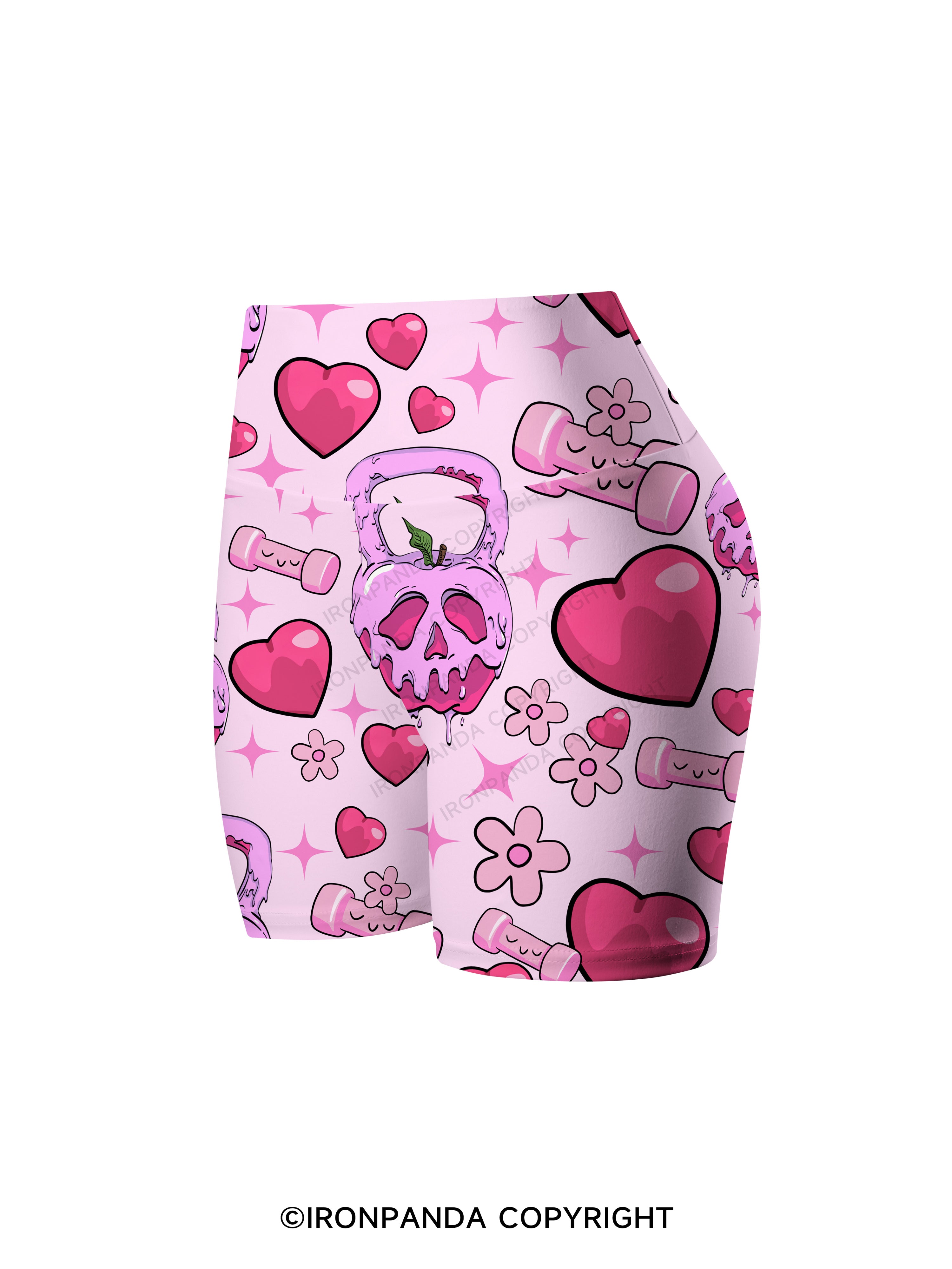 Pink Skull Kettlebell Printed Yoga Cycling Shorts