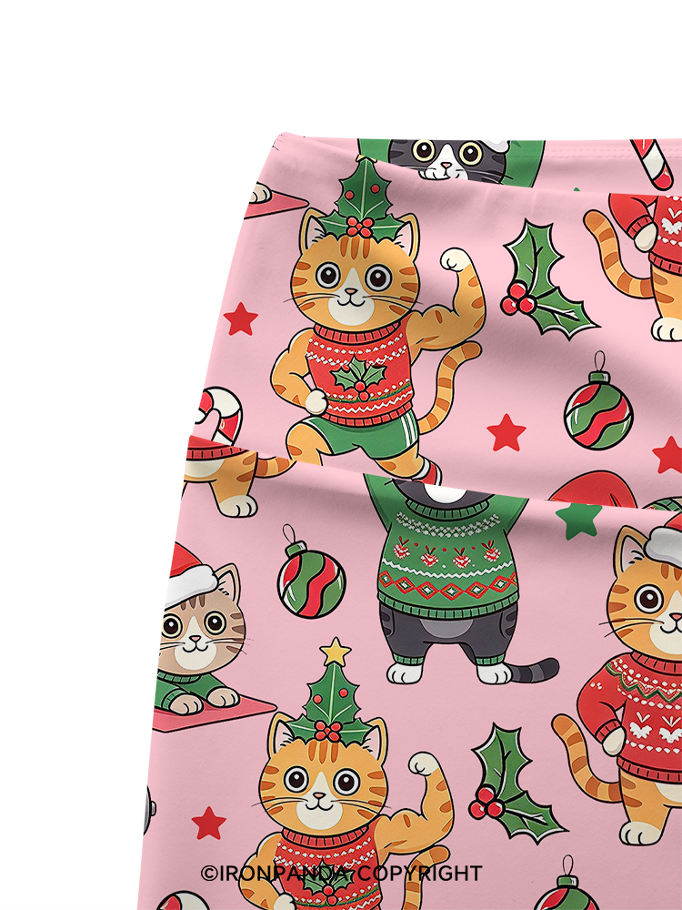 CHRISTMAS FITNESS CATS Printed Yoga Cycling Shorts