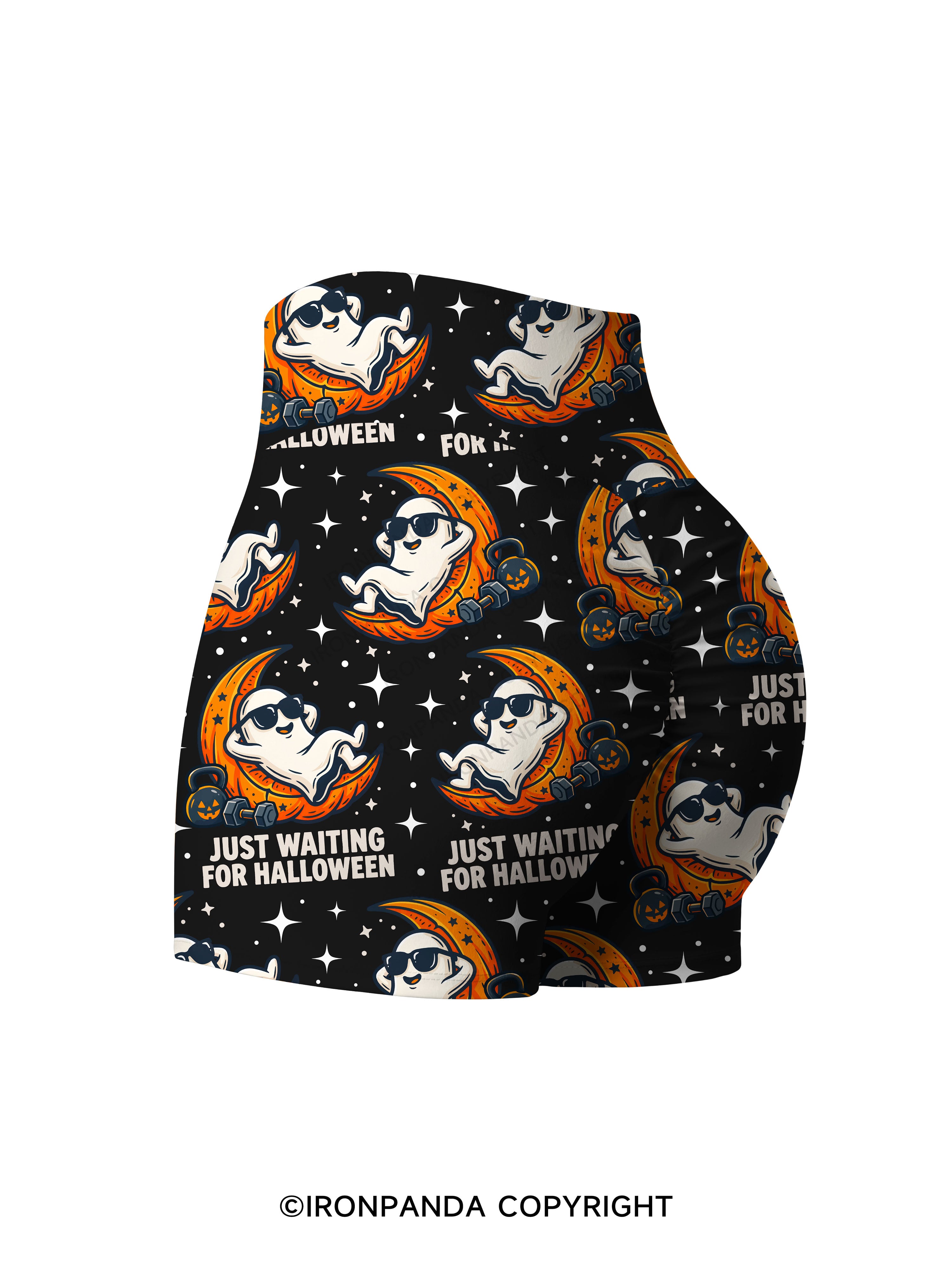 JUST WAITING FOR HALLOWEEN GYM GHOST Print Printed Yoga Shorts