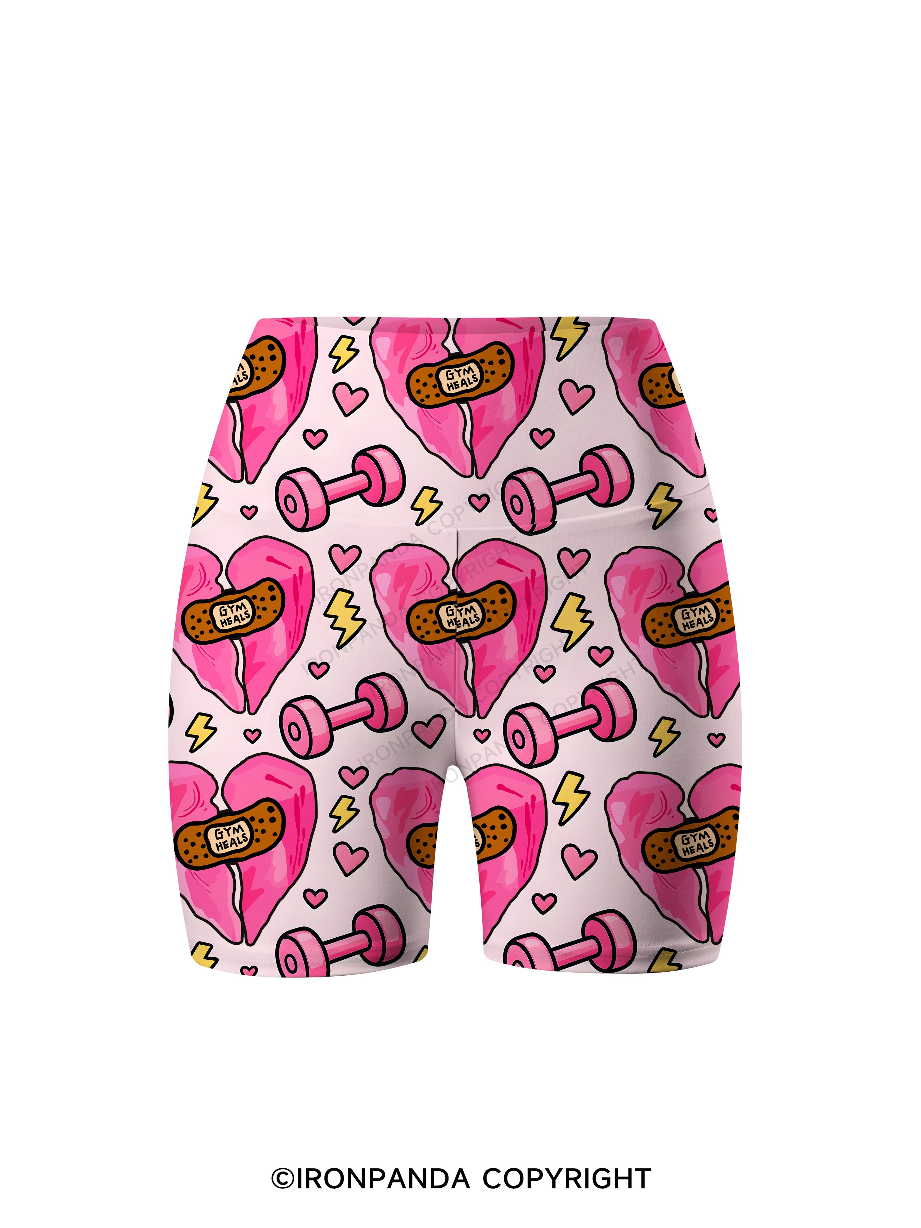gym heals Pink Heart Printed Yoga Cycling Shorts