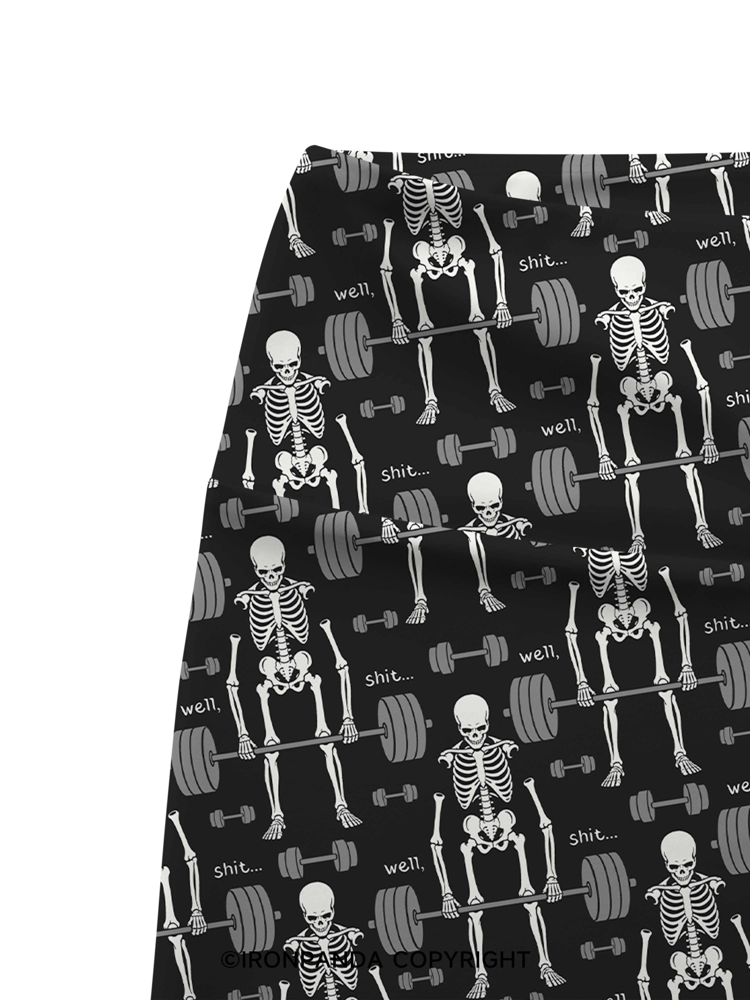 Well Shit Gym Skeleton Weightlifting Printed Yoga Cycling Shorts