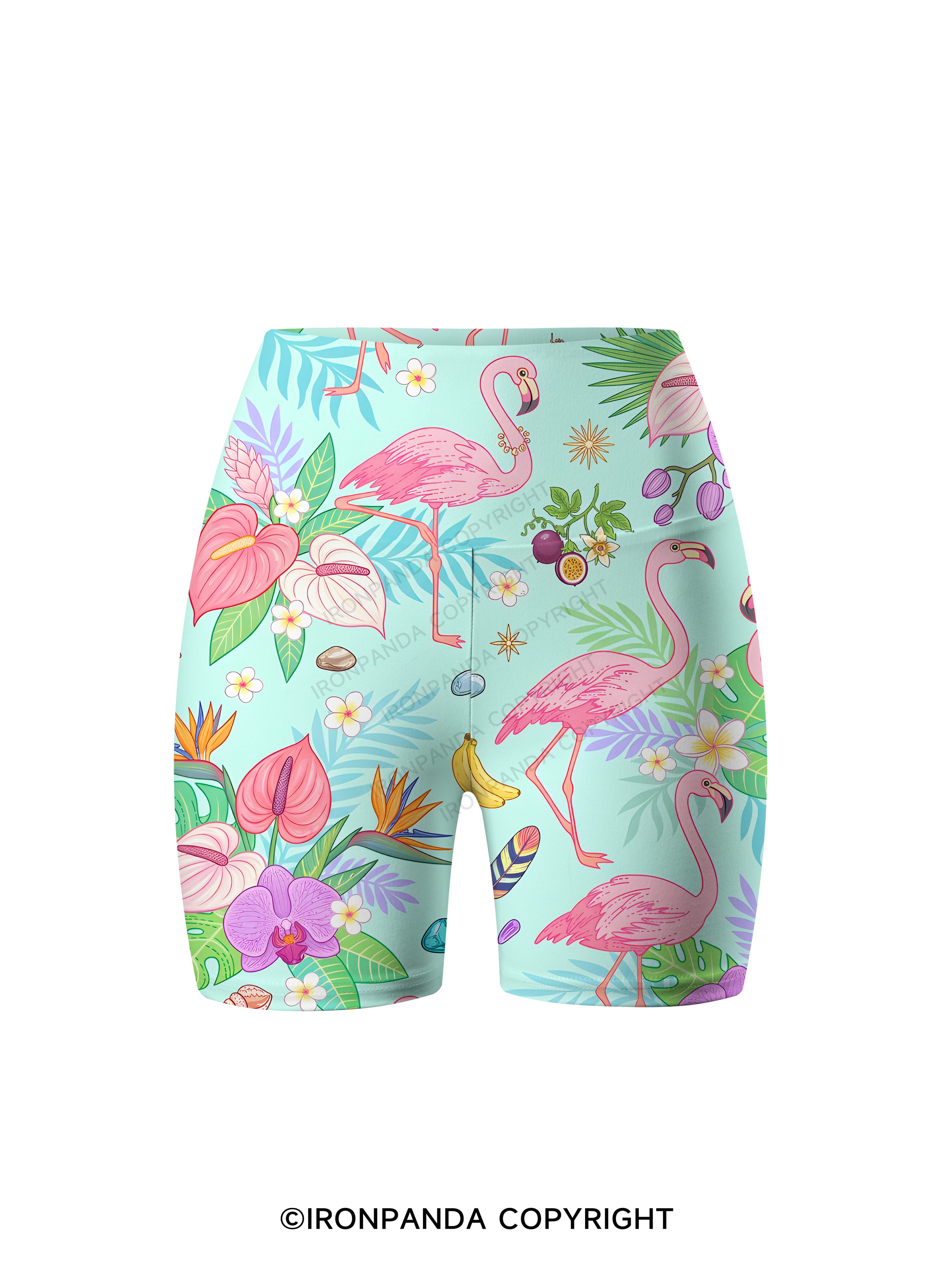 Tropical Flamingo Printed Yoga Cycling Shorts