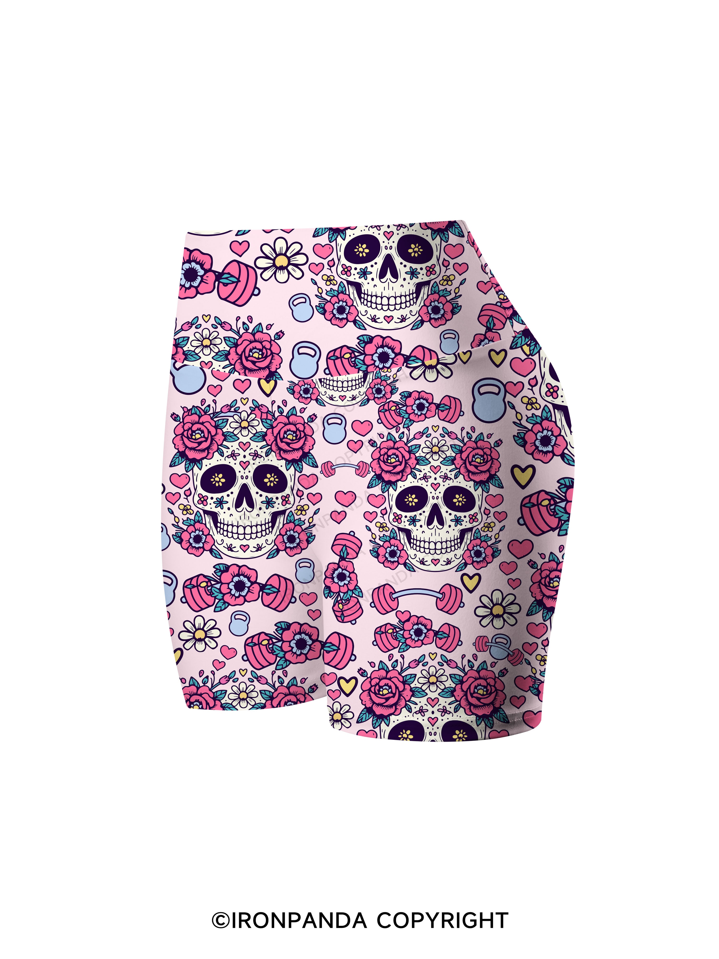 Floral Skull Fitness Printed Yoga Cycling Shorts