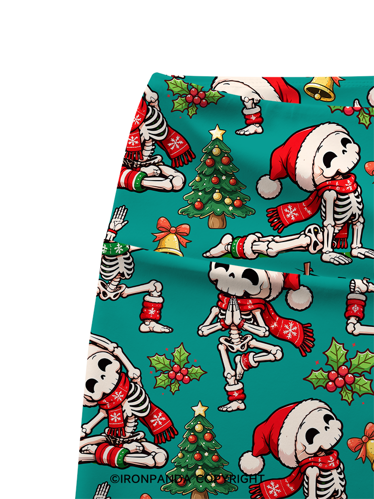 Yoga Skeleton Santa Hat Yogi Printed Yoga Cycling Shorts