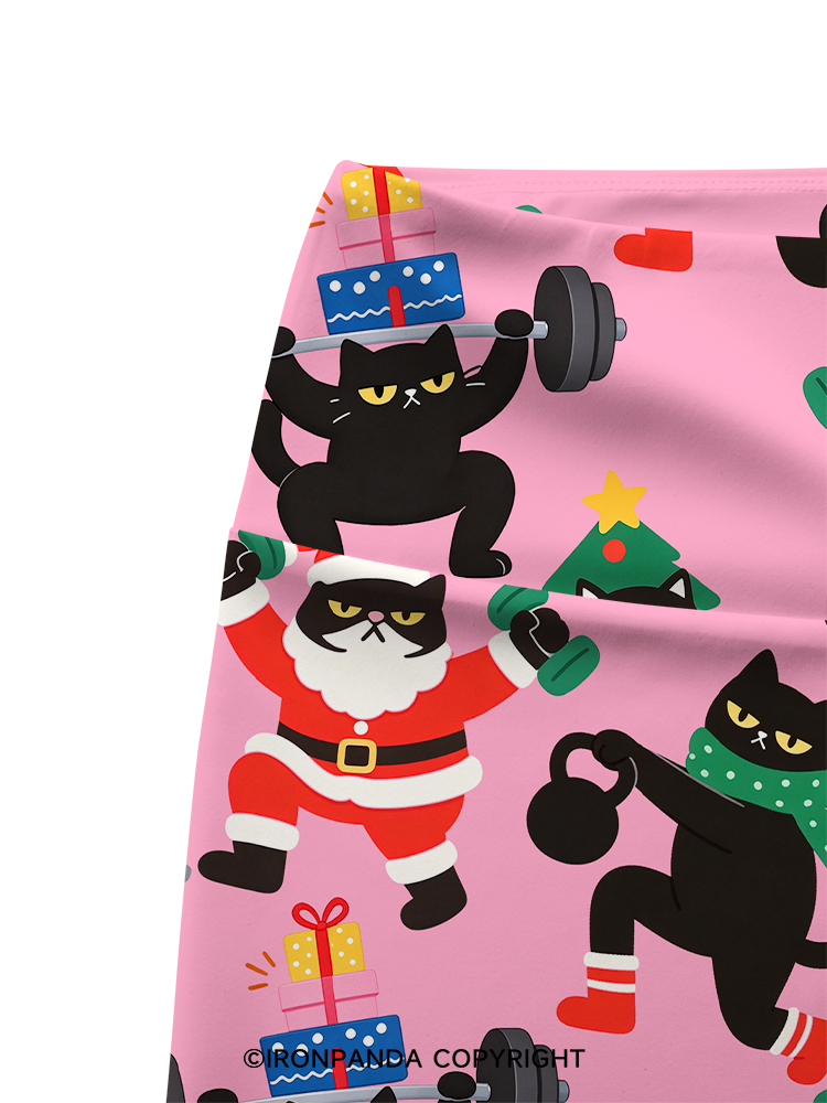 WEIGHTLIFTING BLACK CAT CHRISTMAS WORKOUT Printed Yoga Cycling Shorts