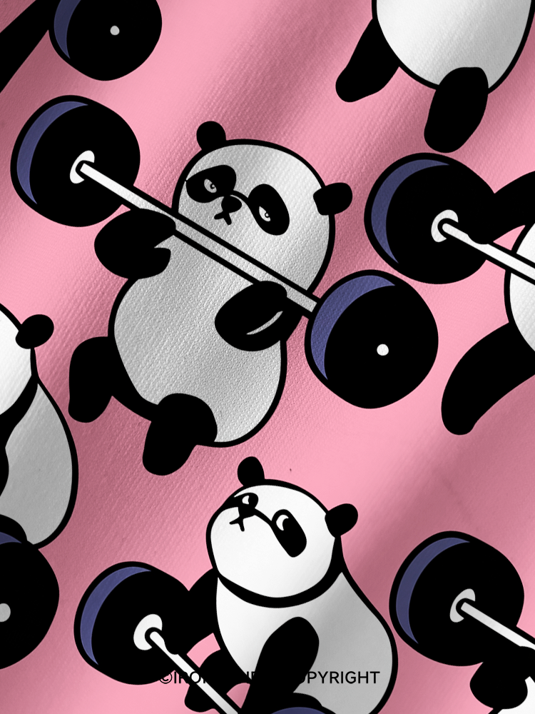 PANDAS IN WEIGHT TRAINING Printed Yoga Shorts