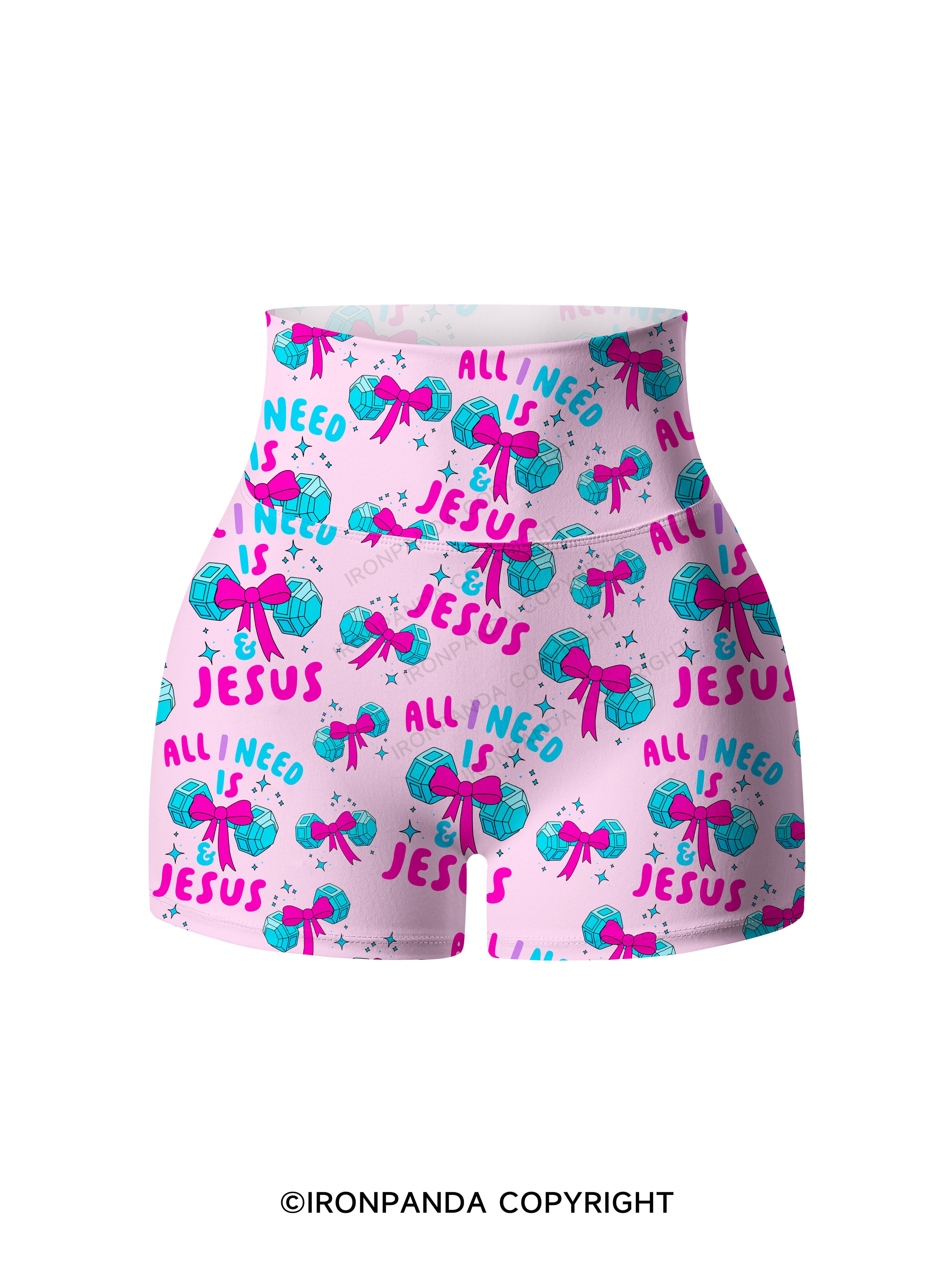 ALL I NEED IS MY WEIGHTS & JESUS Printed Yoga Shorts