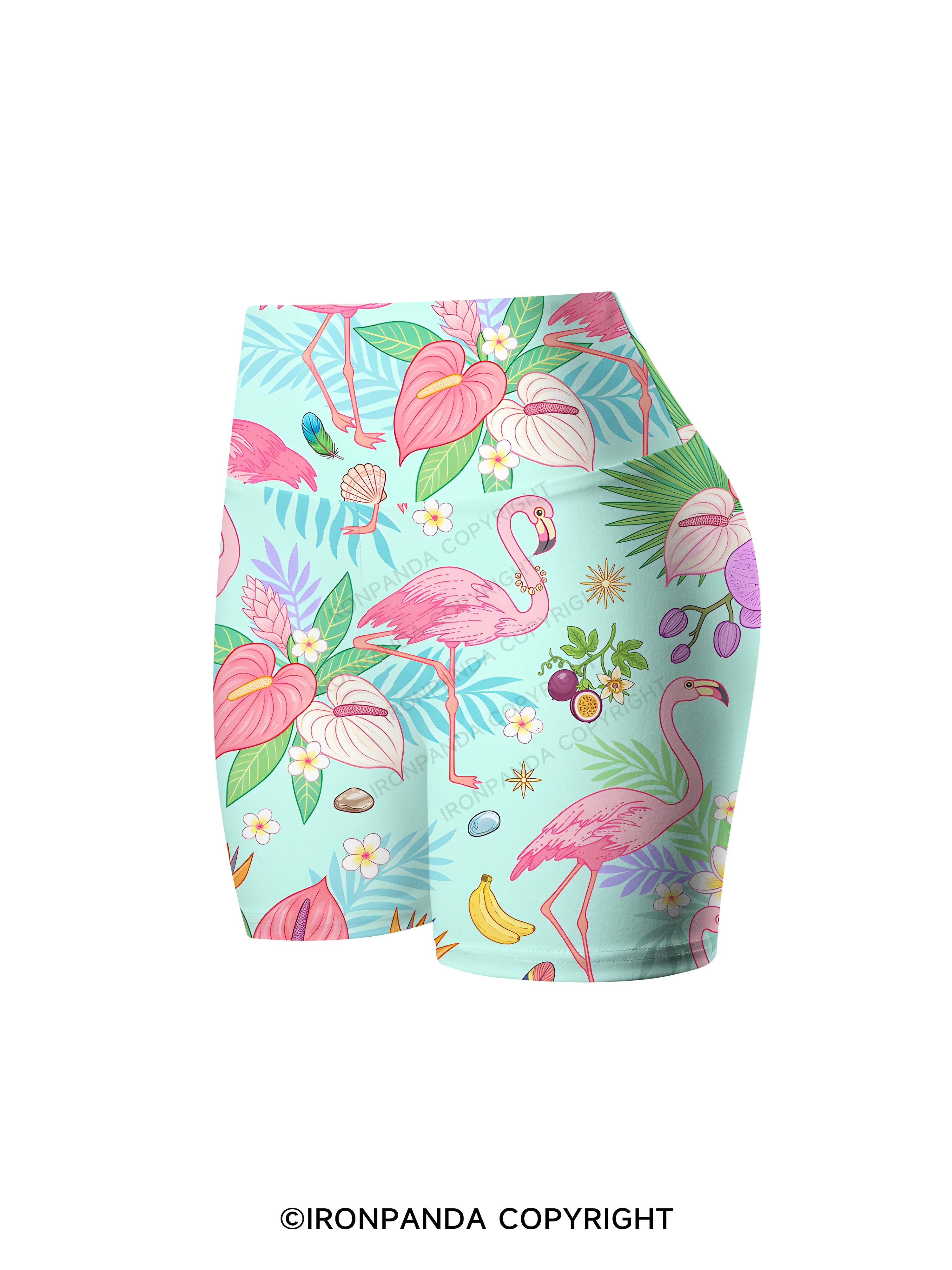 Tropical Flamingo Printed Yoga Cycling Shorts