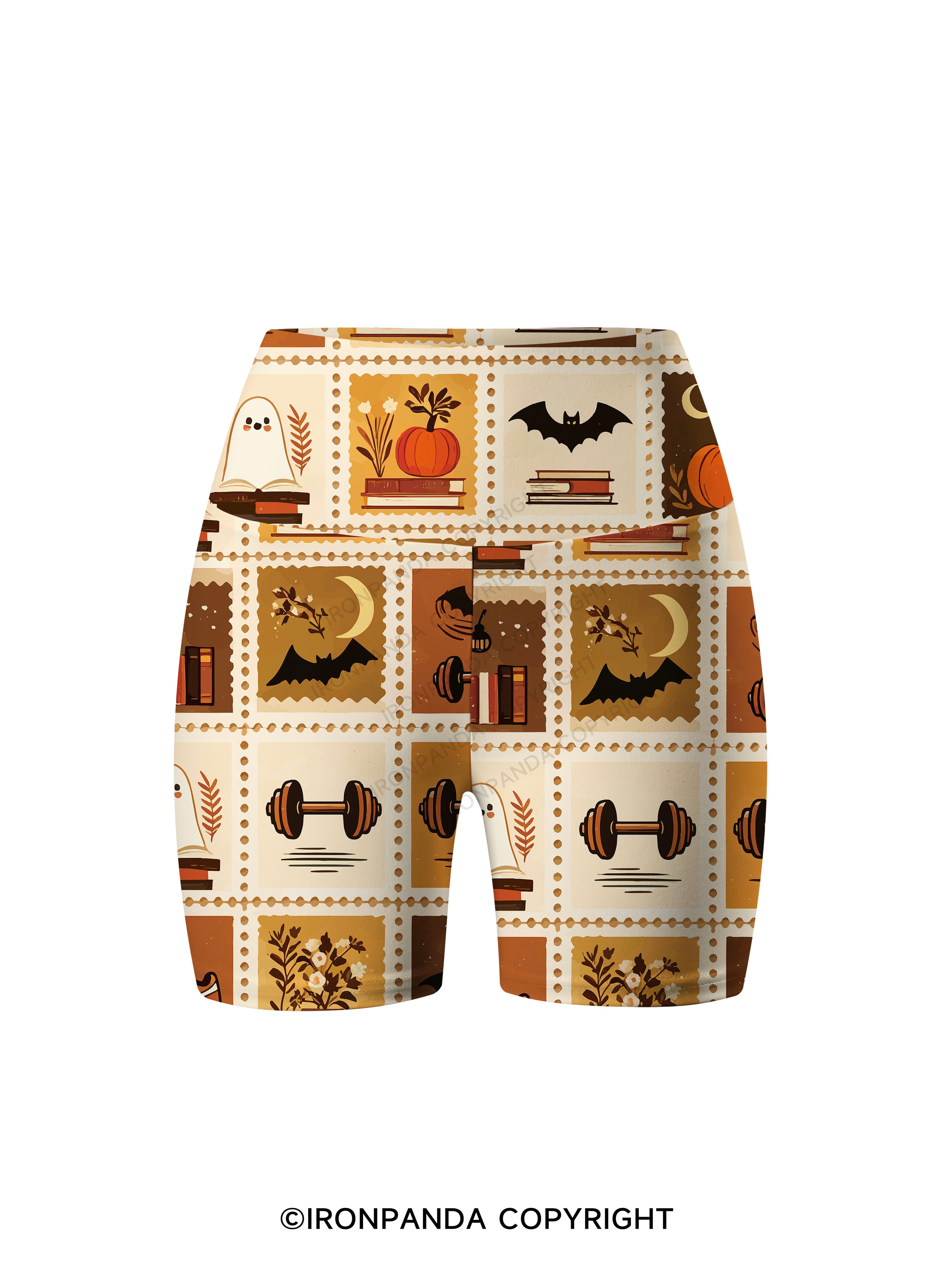 Halloween Fall Fitness Grid Print Printed Yoga Cycling Shorts