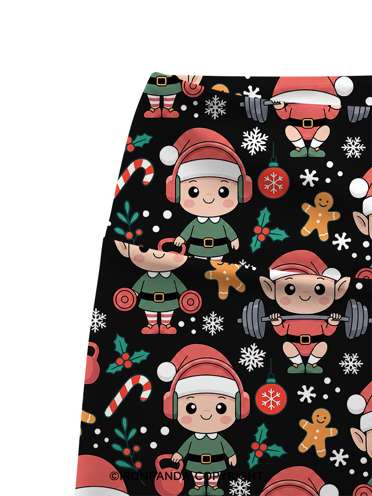 Gym Christmas Elves Printed Yoga Cycling Shorts