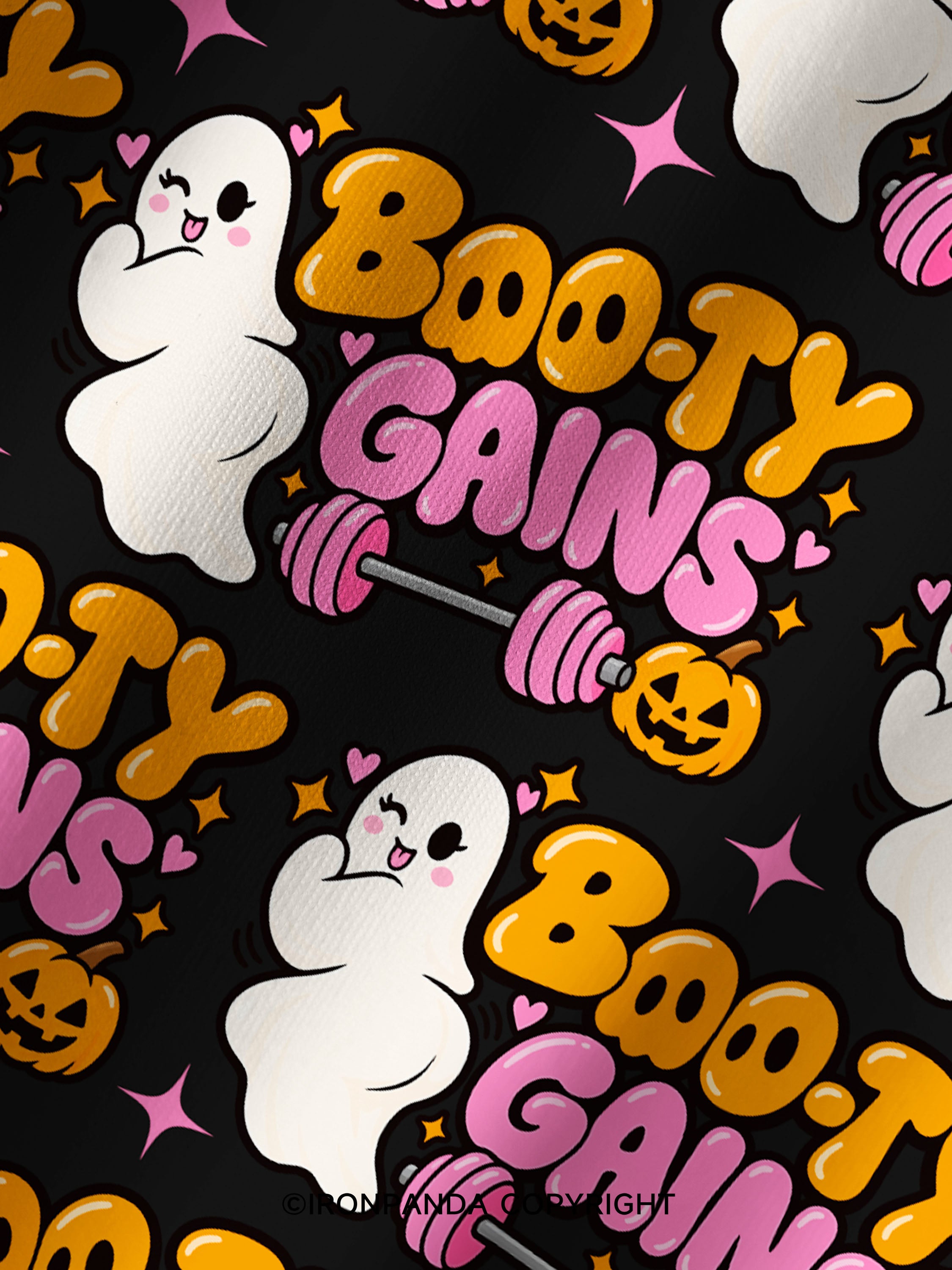 BOO-TY GAINS CUTE GHOST Printed Yoga Shorts
