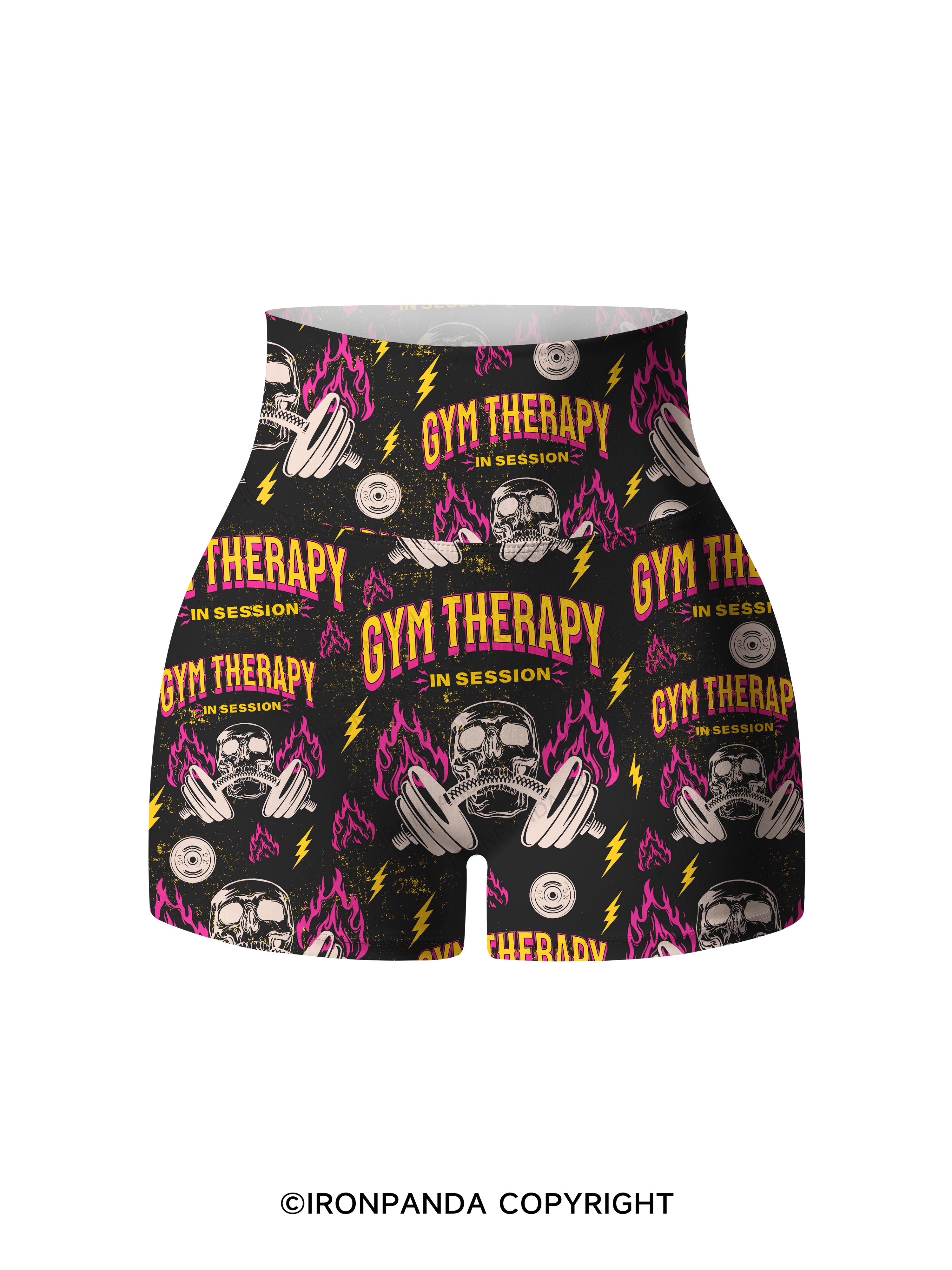 GYM THERAPY IN SESSION SKELETON Printed Yoga Shorts
