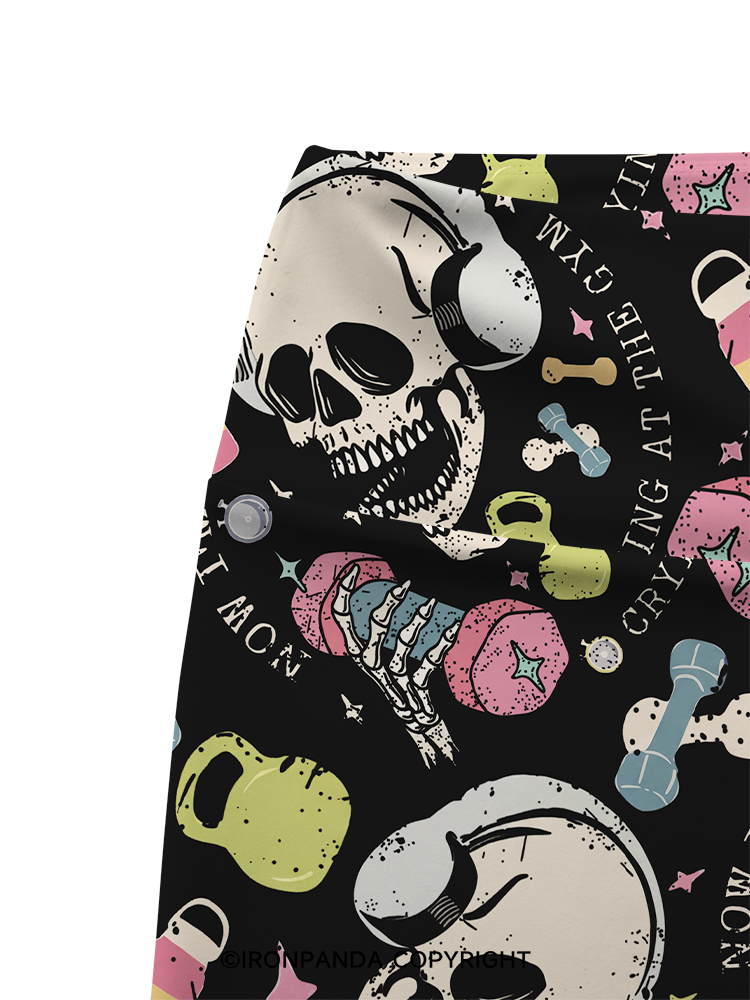 NOW I’M DOWN BAD CRYING AT THE GYM SKULL Printed Yoga Cycling Shorts