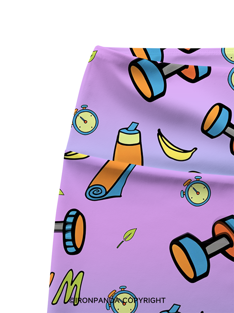 Colorful Gym Icons Printed Yoga Cycling Shorts
