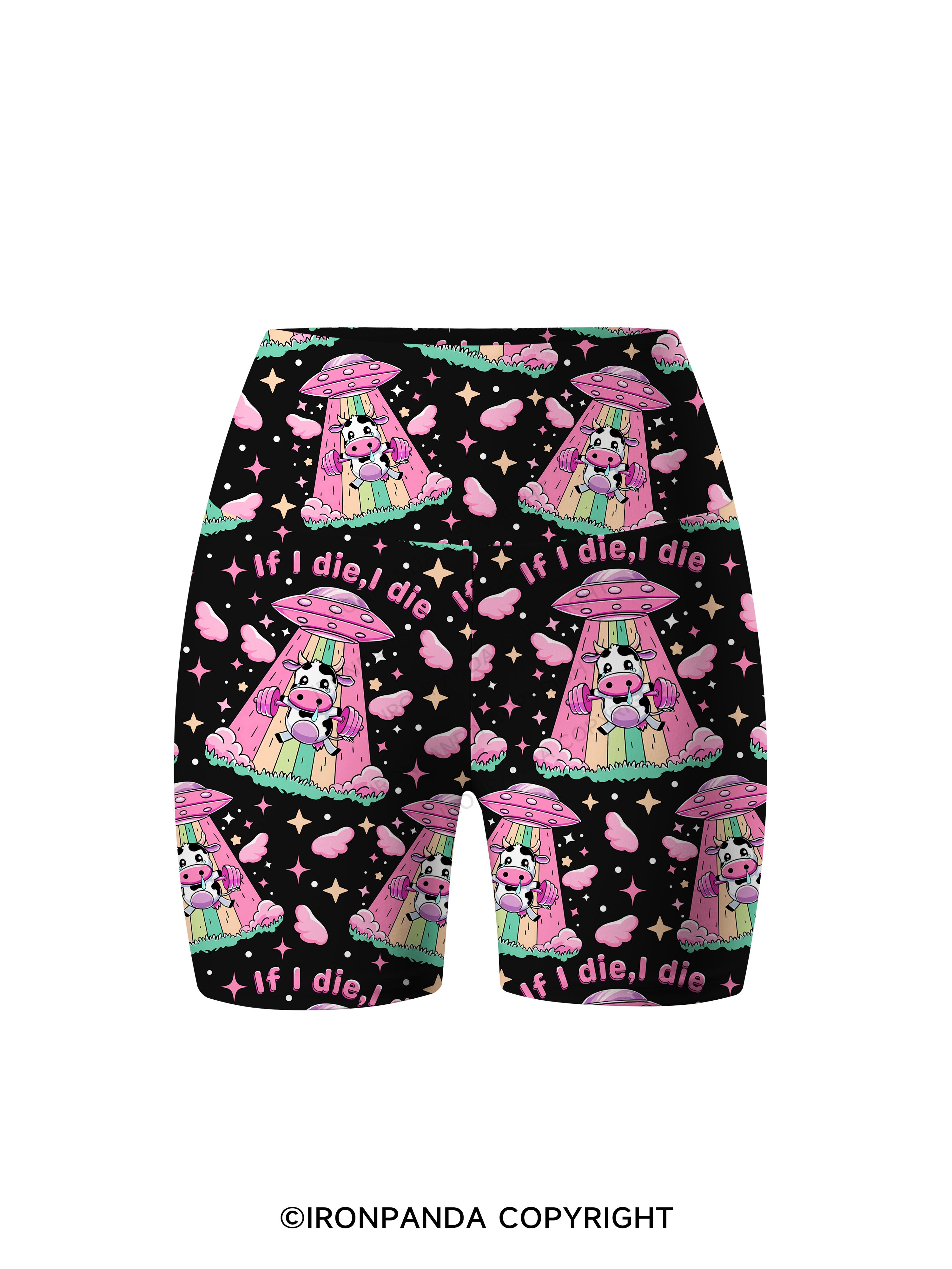 IF I DIE I DIE COW Printed Yoga Cycling Shorts