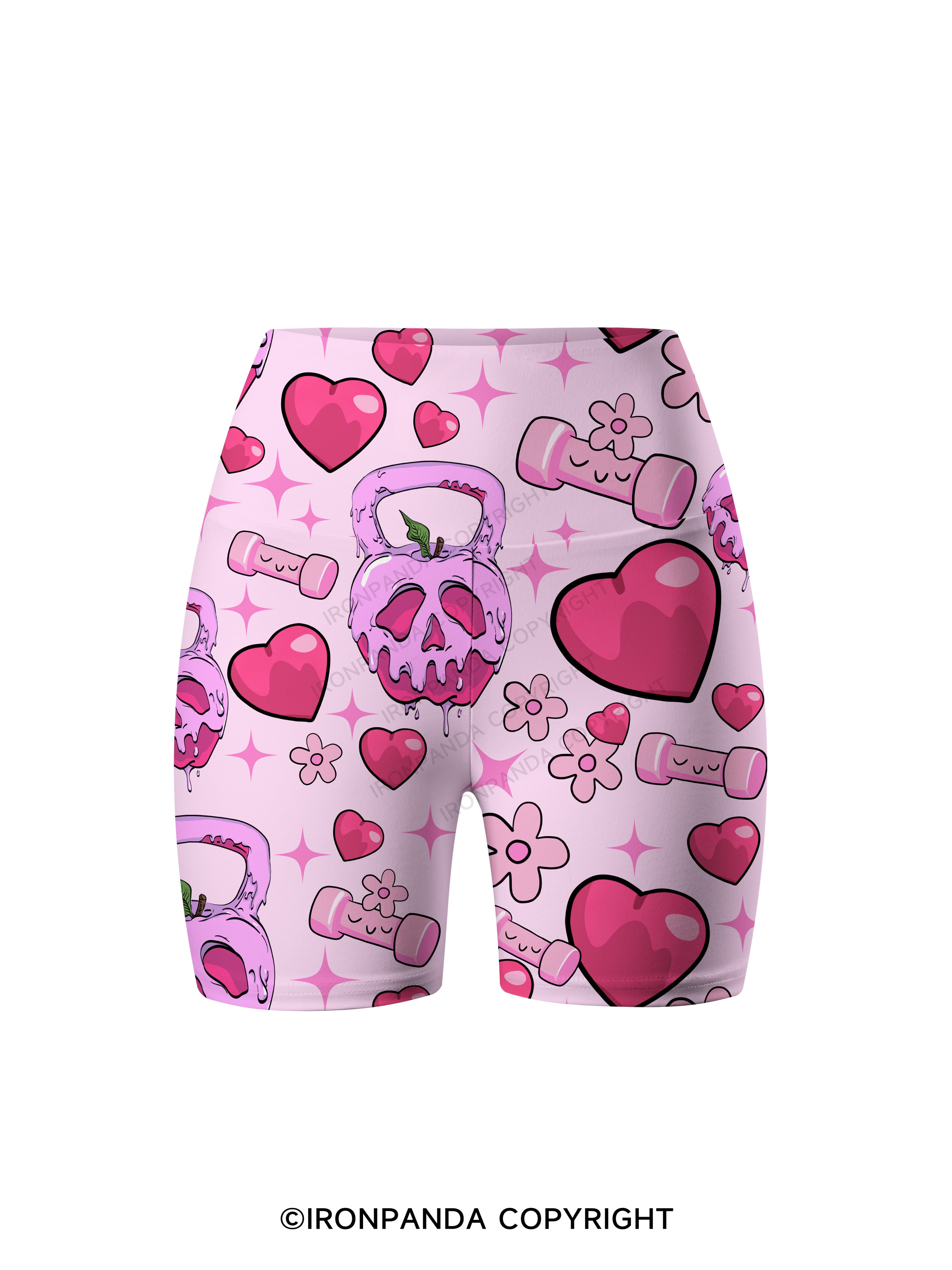 Pink Skull Kettlebell Printed Yoga Cycling Shorts
