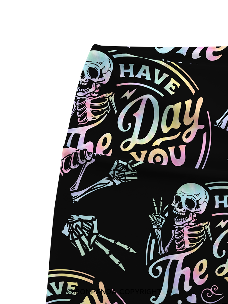 HAVE THE DAY YOU DESERVE SKULL Printed Yoga Cycling Shorts