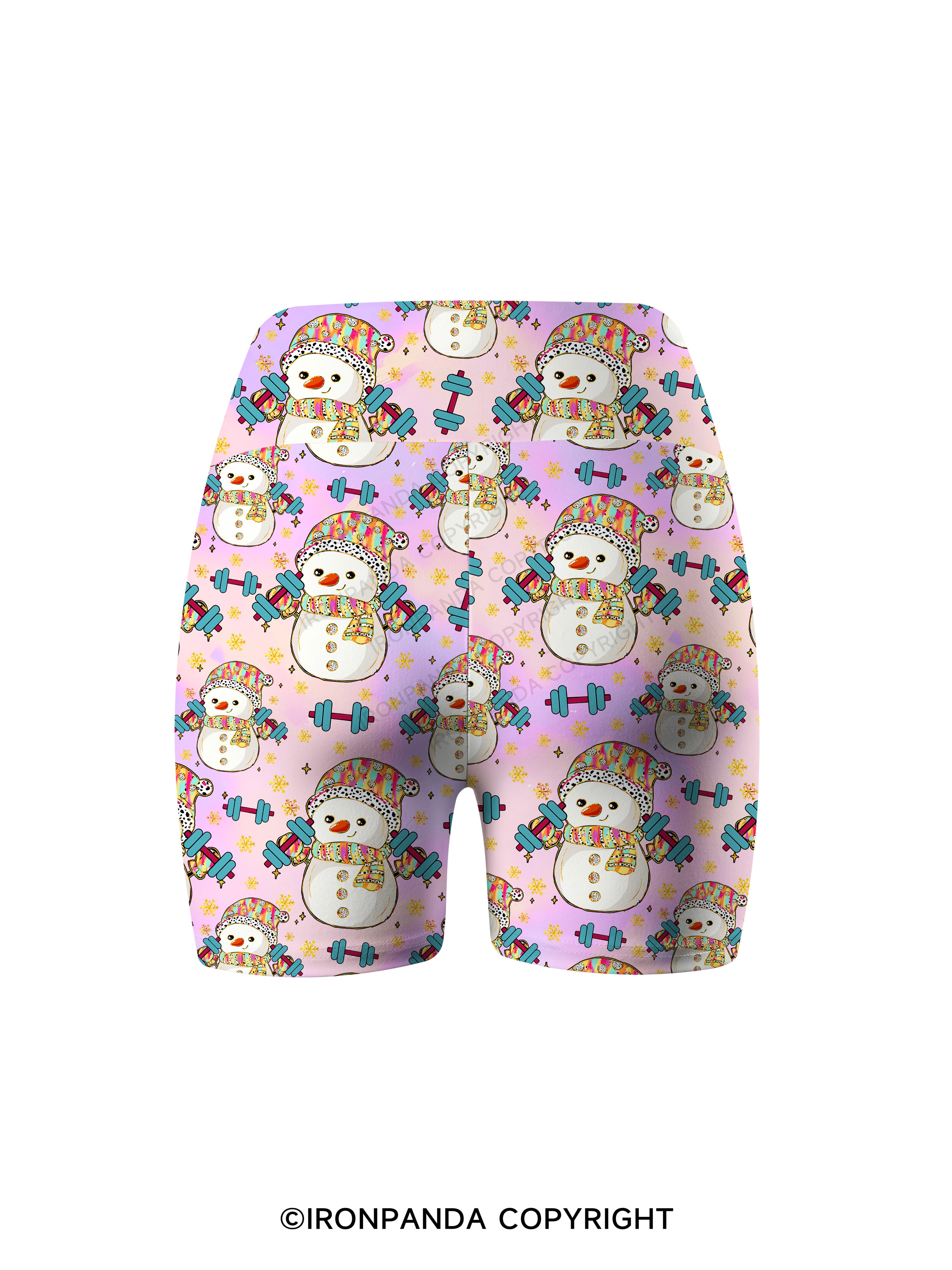 Christmas Weightlifting Snowman Printed Yoga Cycling Shorts