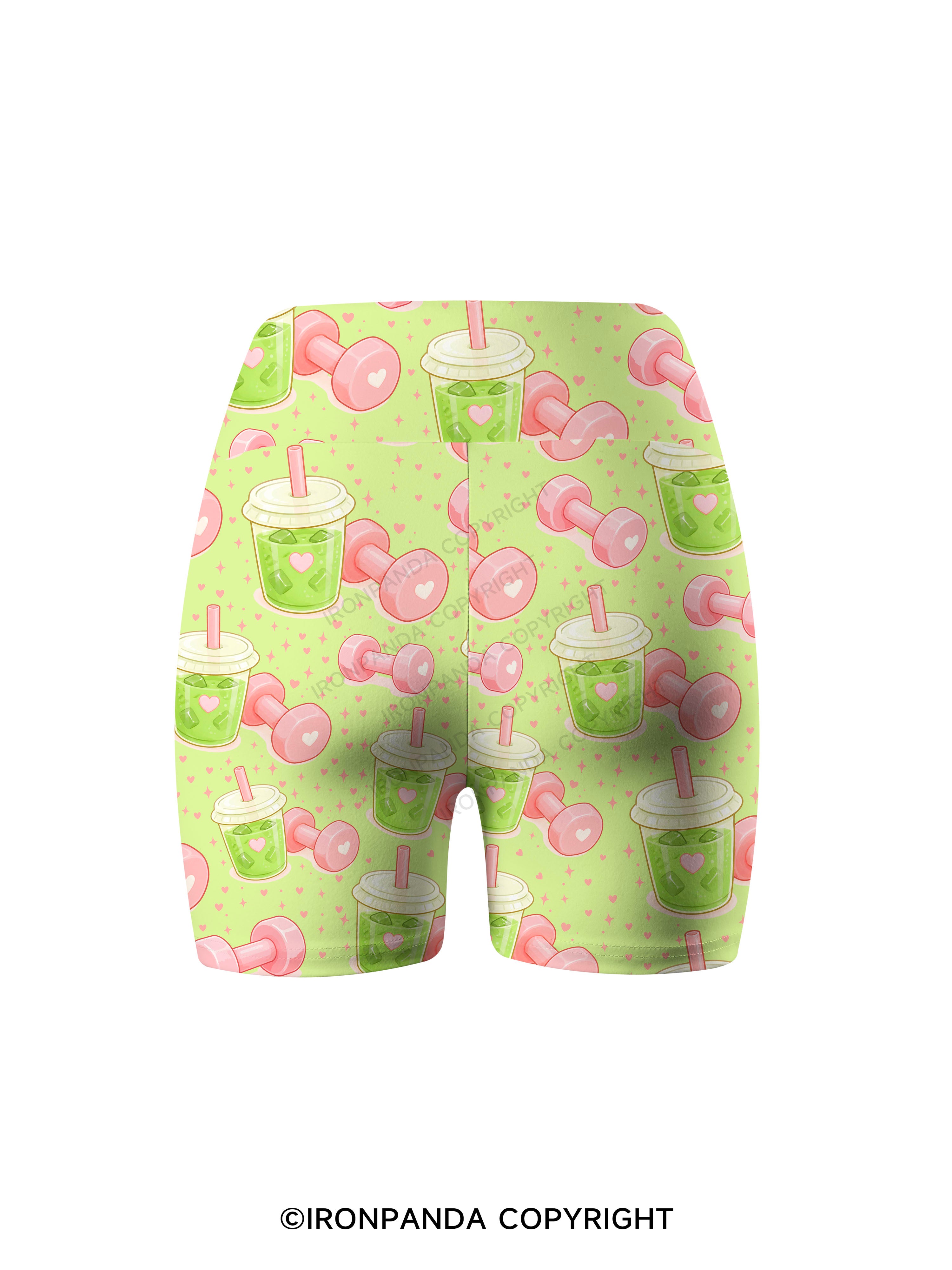 MATCHA & DUMBBELLS Printed Yoga Cycling Shorts