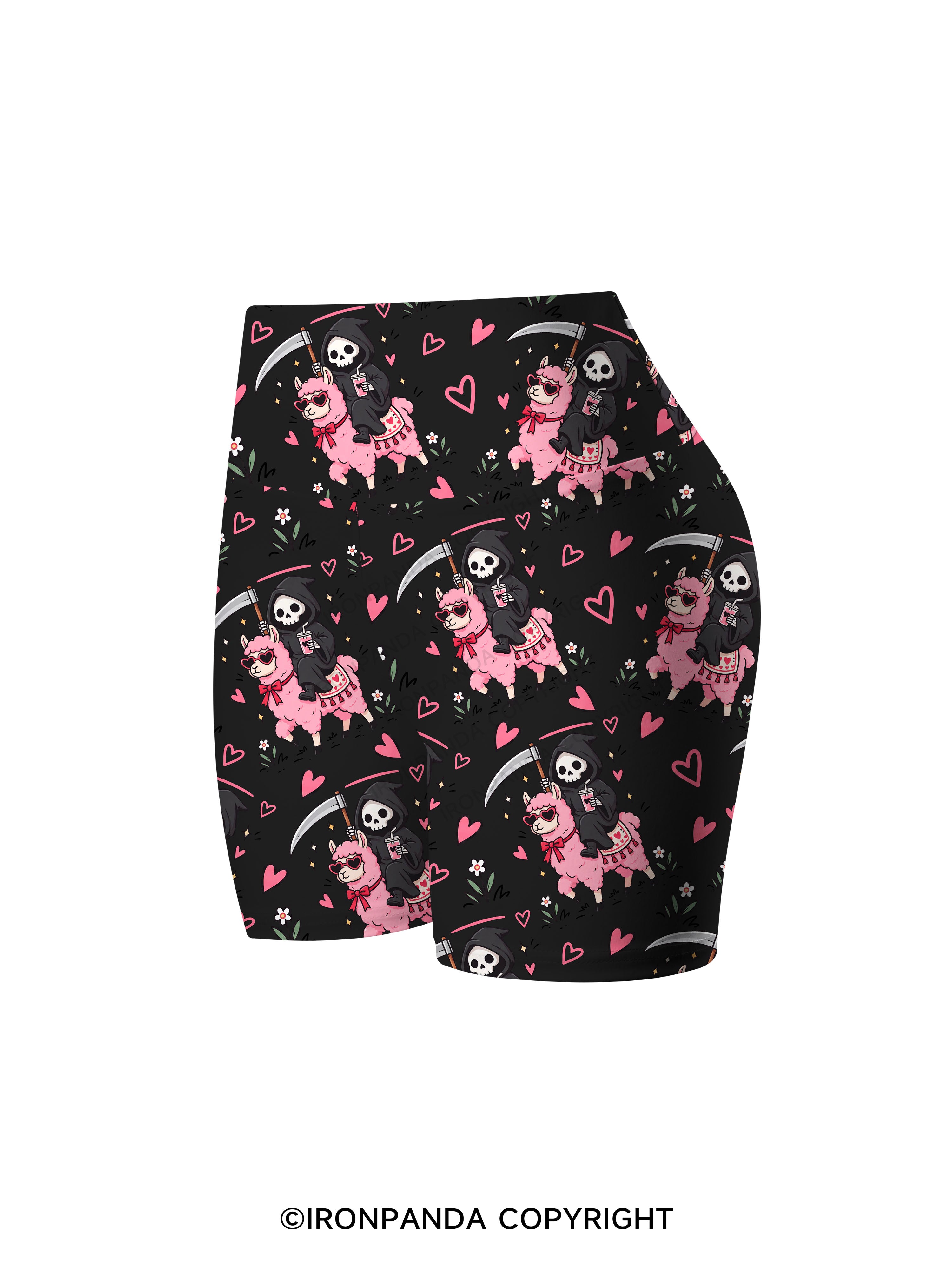 I LITERALLY HATE EVERYONE Grim Reaper Llama Halloween Printed Yoga Cycling Shorts