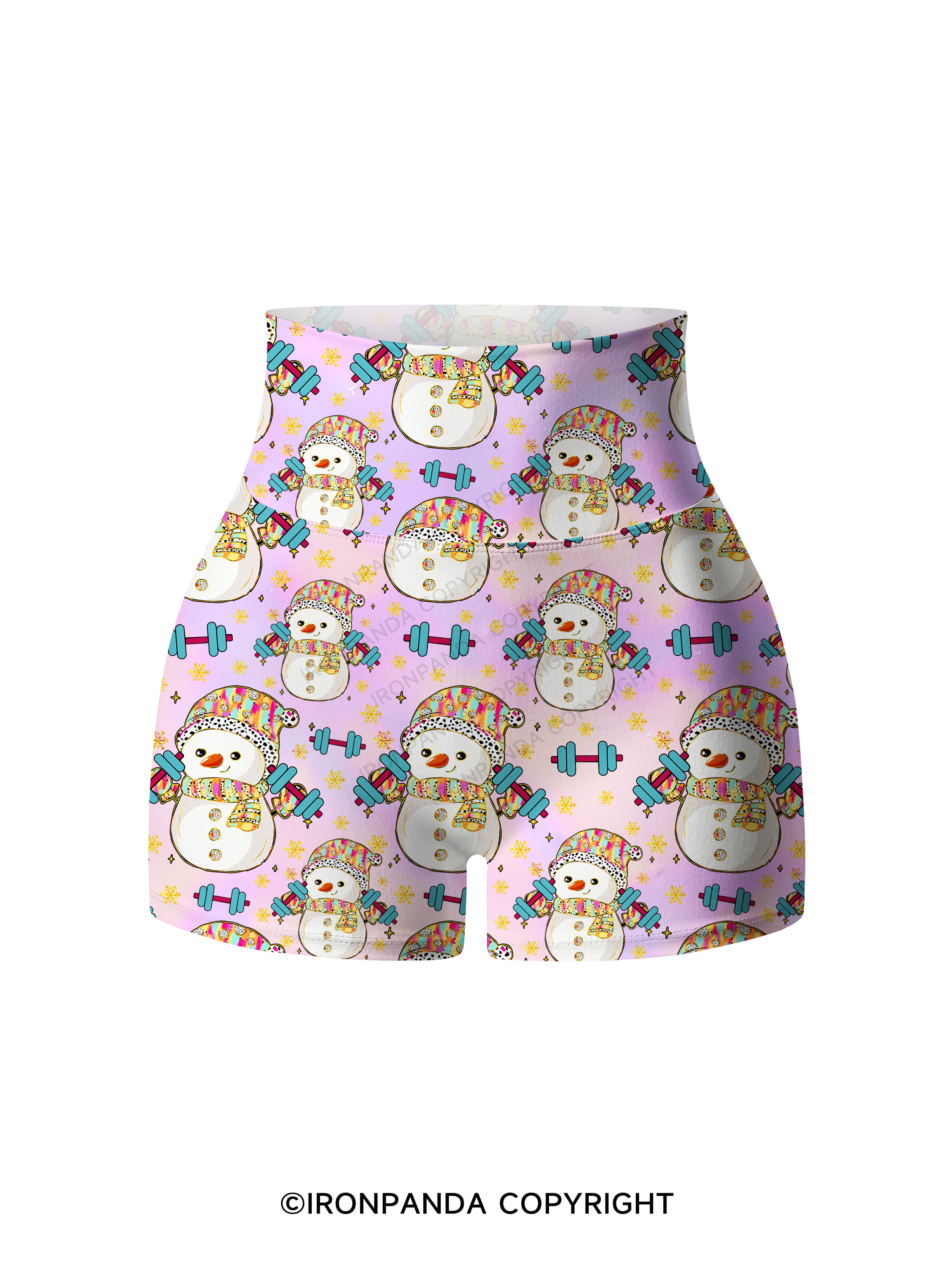 Christmas Weightlifting Snowman Printed Yoga Shorts