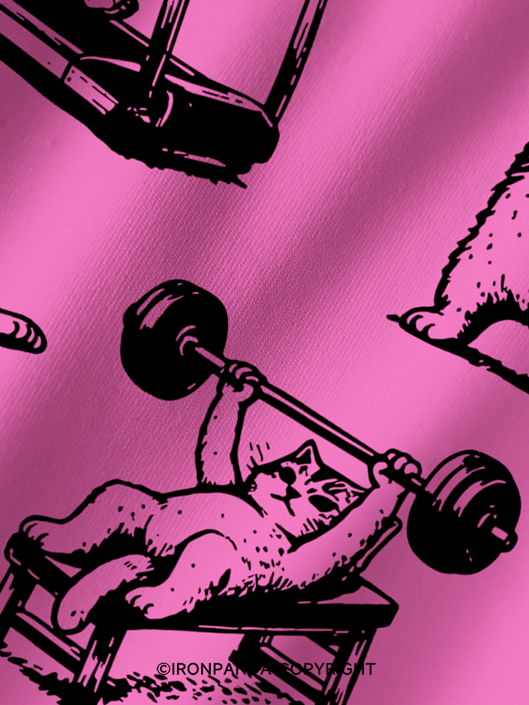 Fitness Kittens Who Love Lifting Weights Printed Yoga Shorts