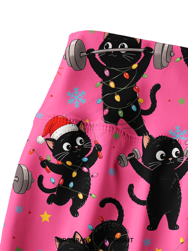 Christmas Fitness Black Cat Printed Yoga Pants