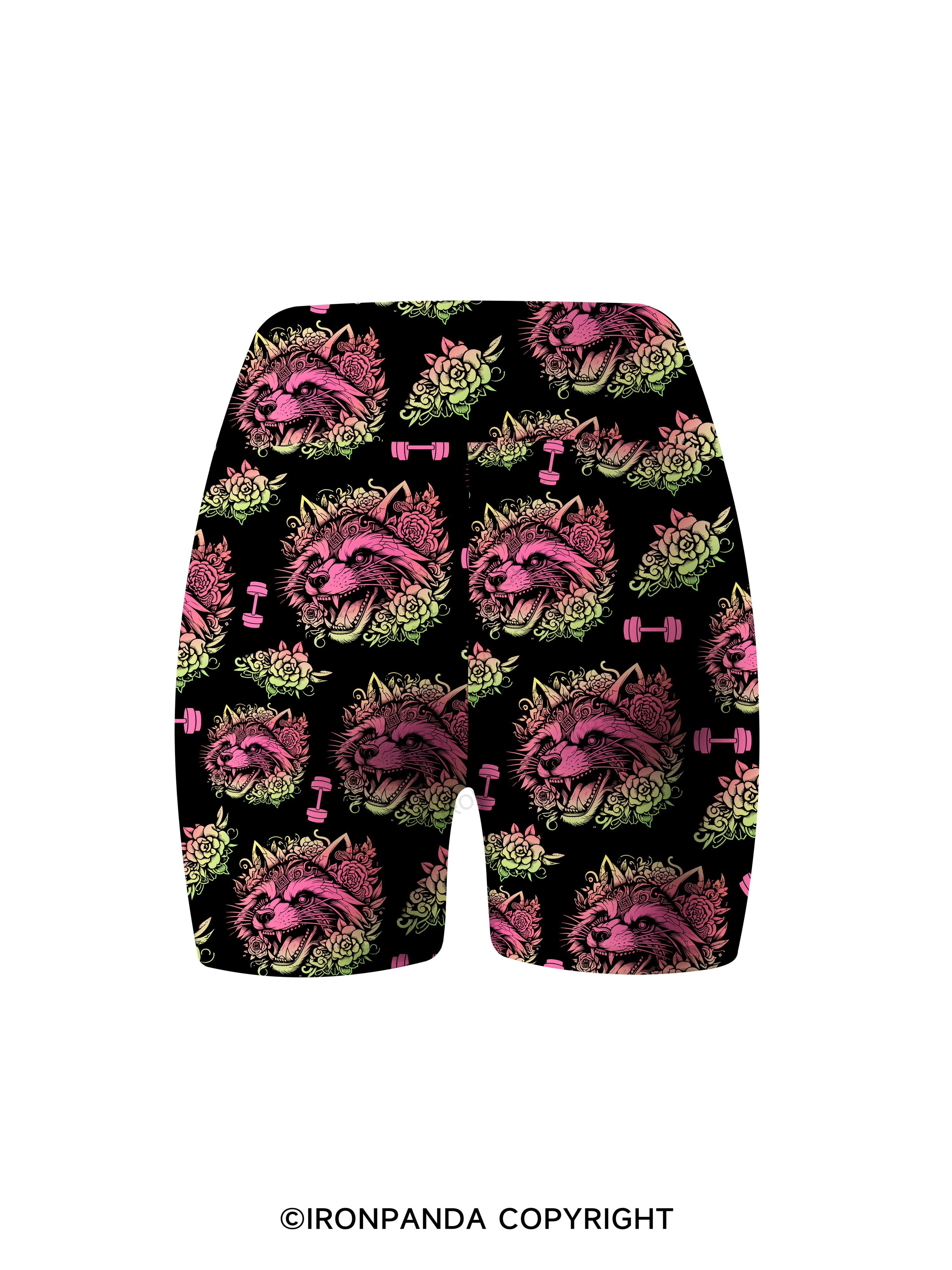 Raccoon Tattoo Print Fitness Printed Yoga Cycling Shorts