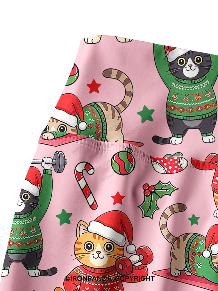 CHRISTMAS FITNESS CATS Printed Yoga Pants