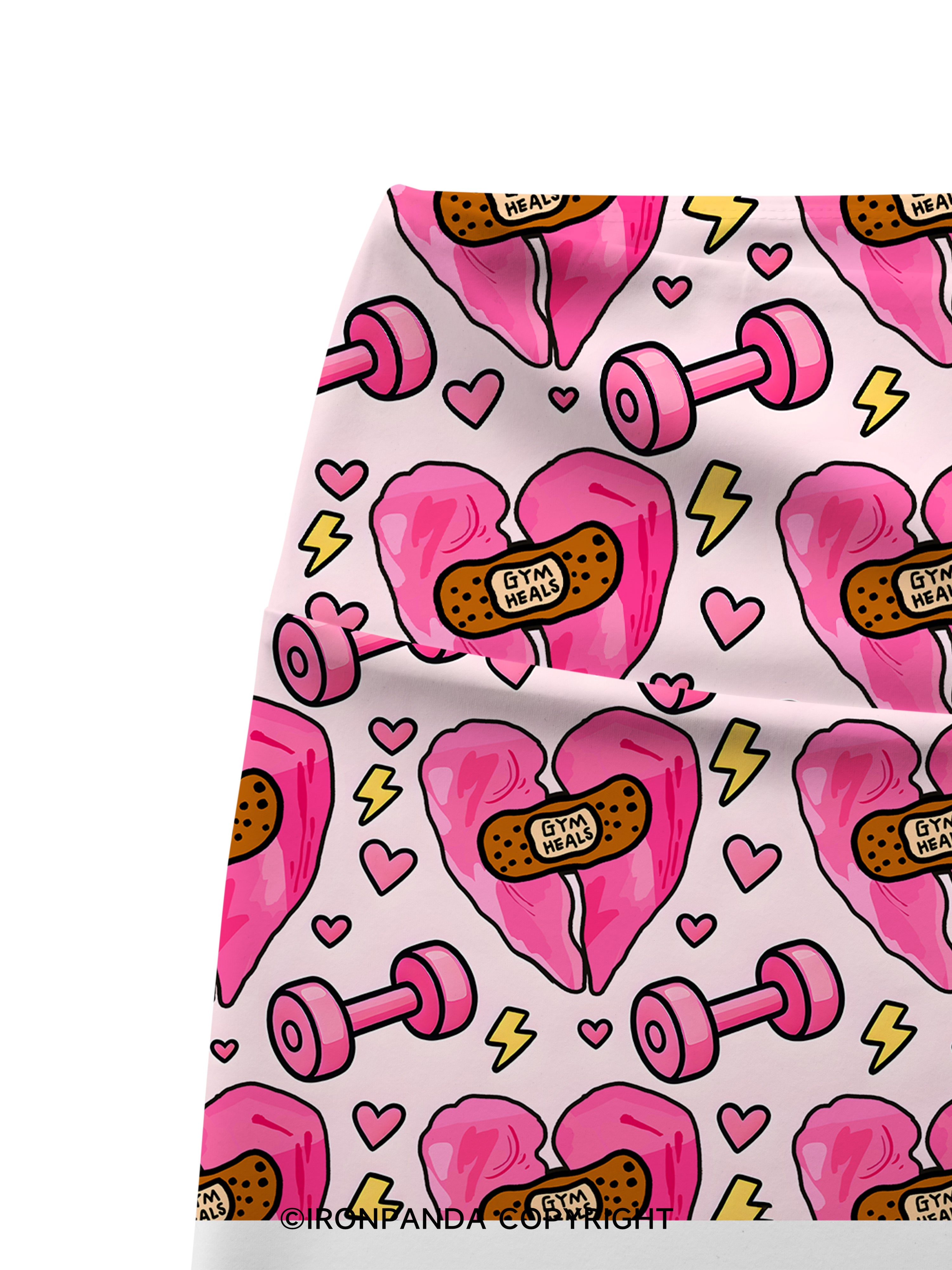 gym heals Pink Heart Printed Yoga Cycling Shorts