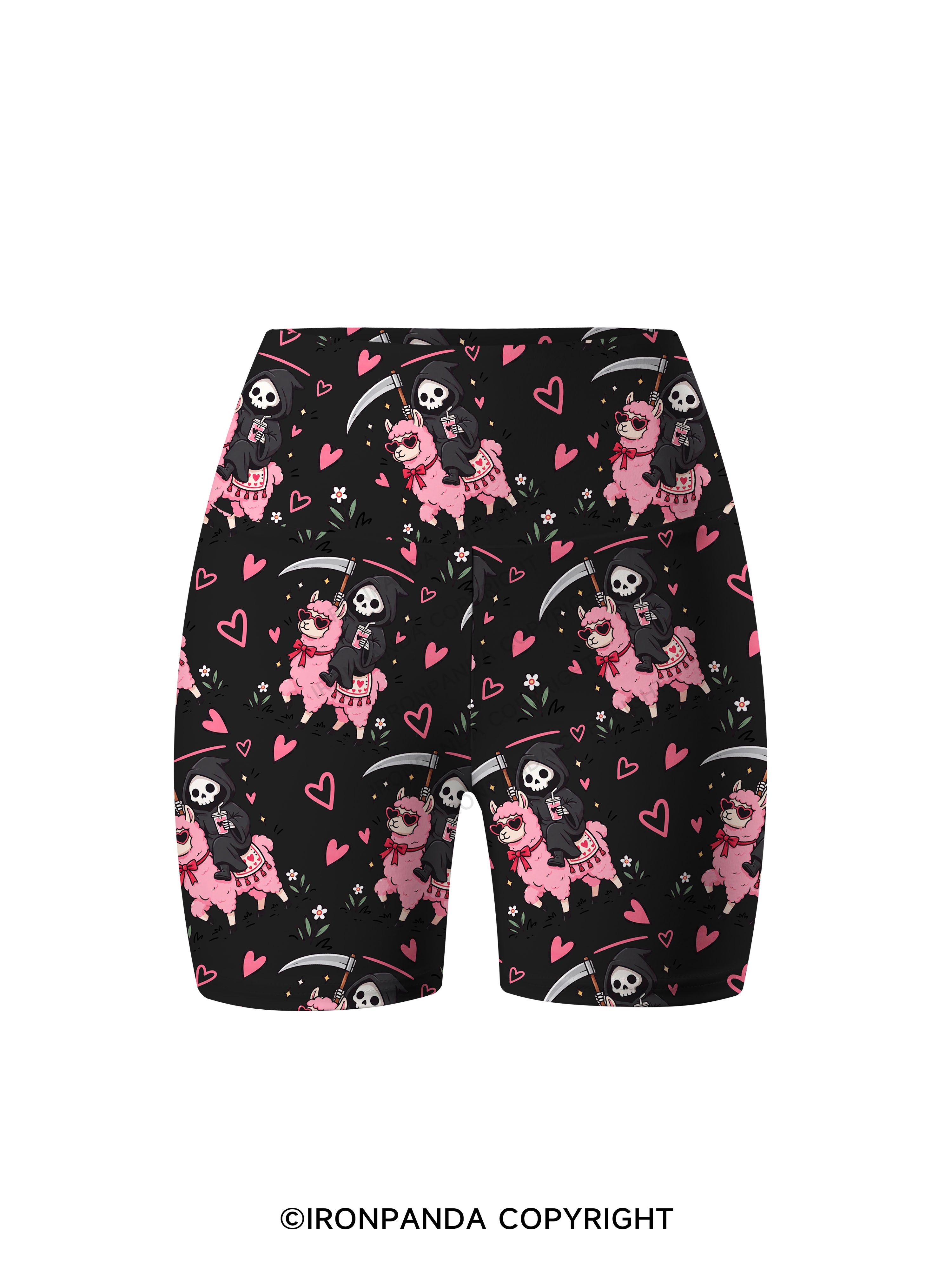I LITERALLY HATE EVERYONE Grim Reaper Llama Halloween Printed Yoga Cycling Shorts