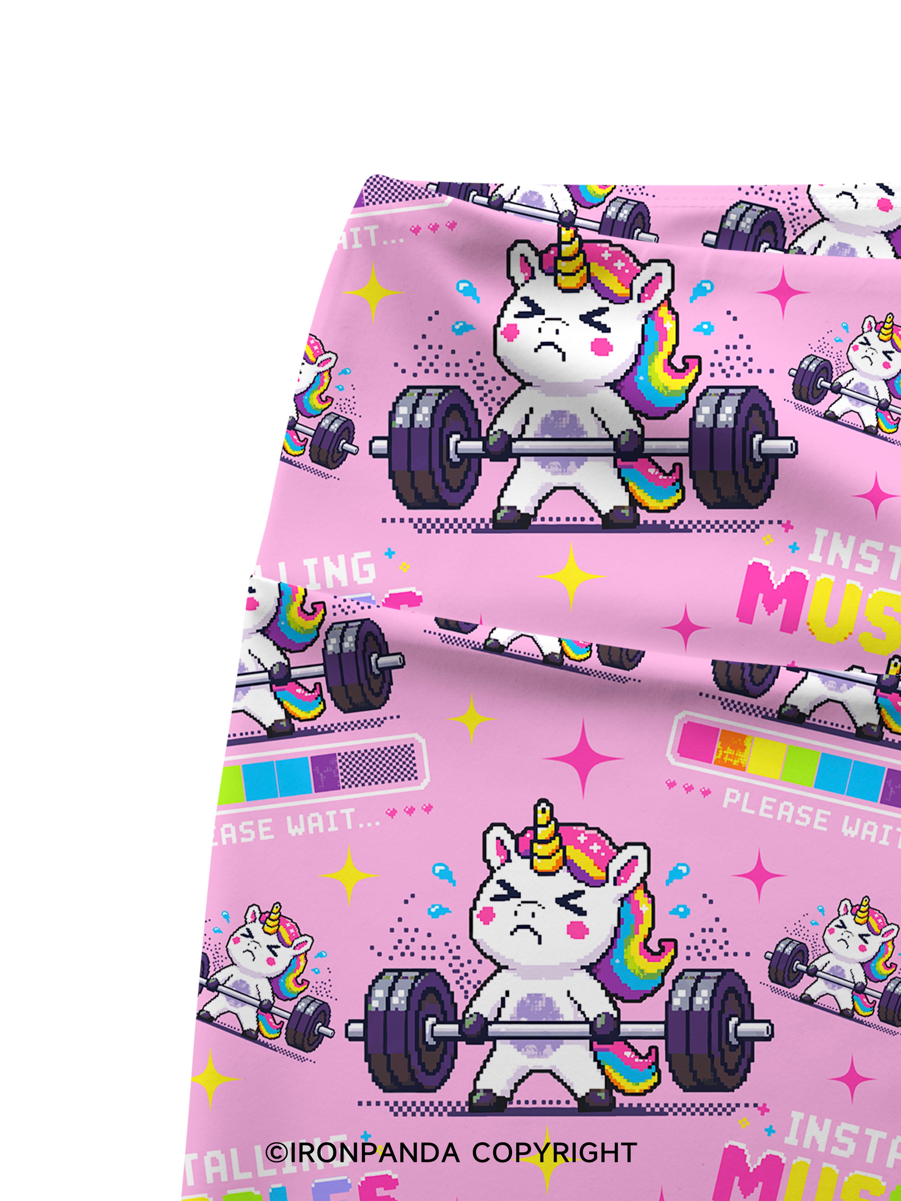 INSTALLING MUSCLES PLEASE WAIT MUSCLE UNICORN Printed Yoga Cycling Shorts