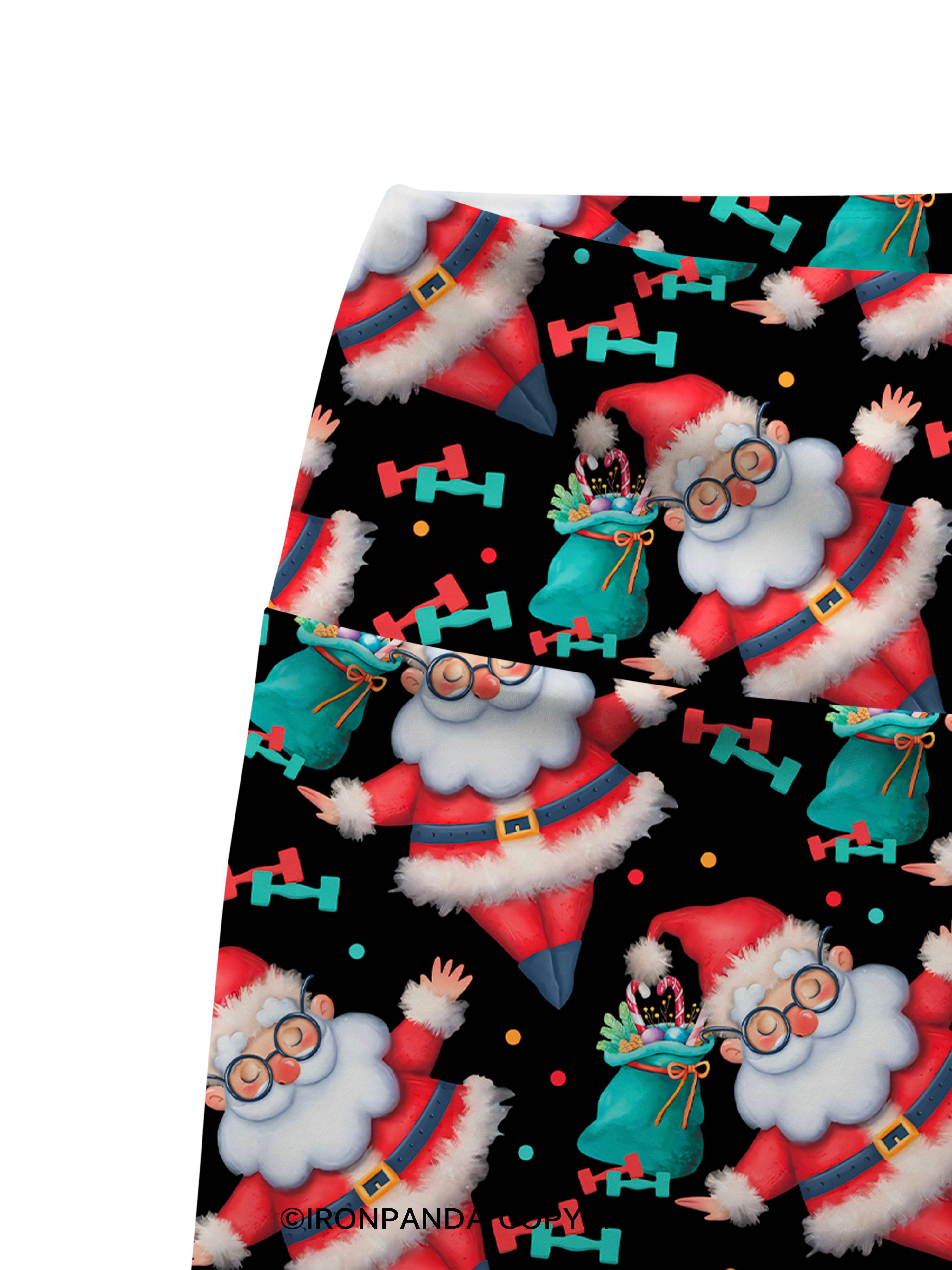 Funny Christmas Santa Knows When You Workout Printed Yoga Cycling Shorts