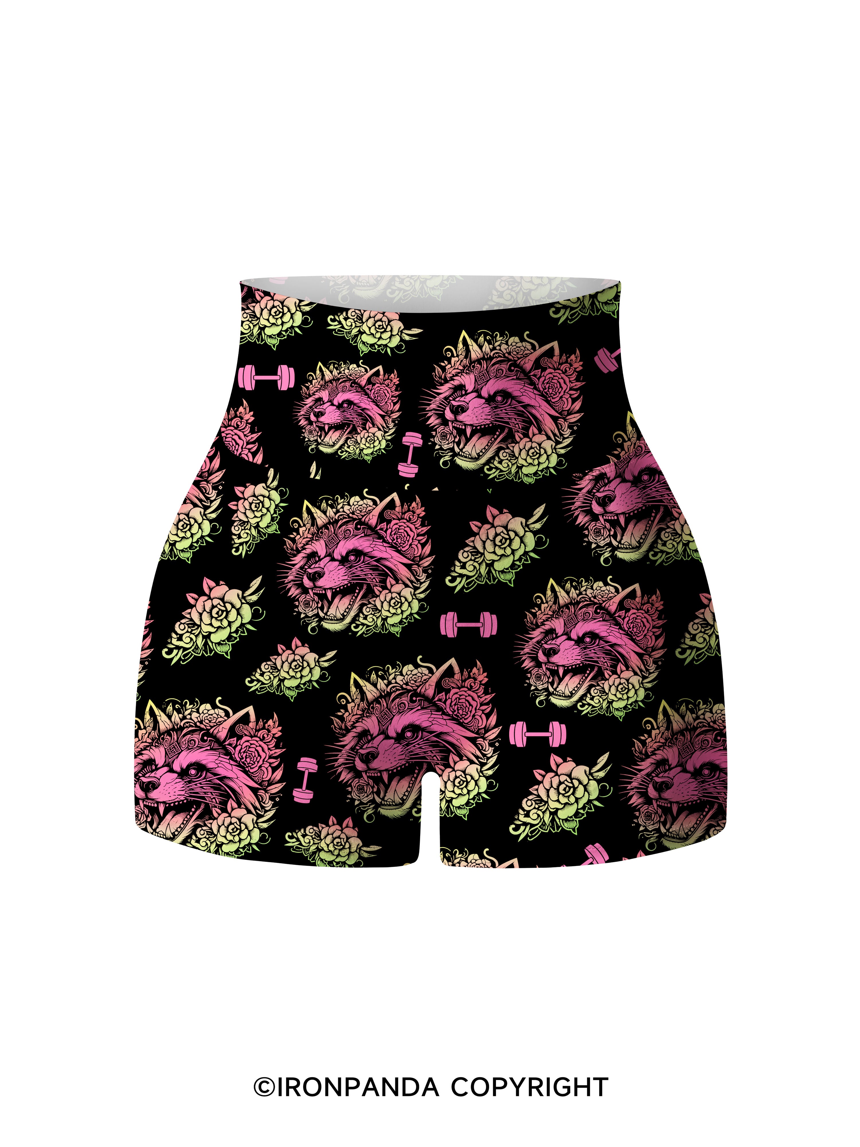 Raccoon Tattoo Print Fitness Printed Yoga Shorts