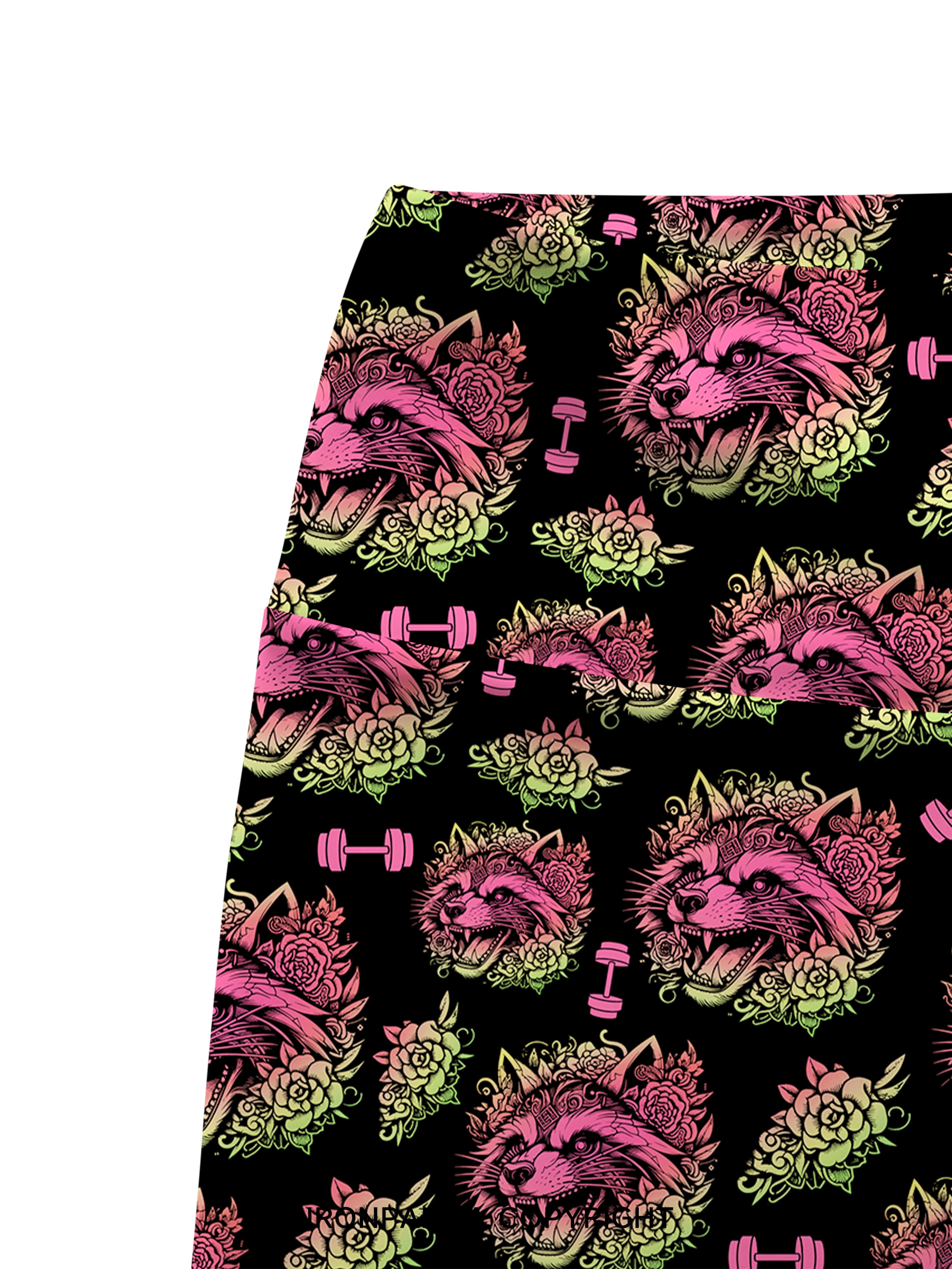 Raccoon Tattoo Print Fitness Printed Yoga Cycling Shorts