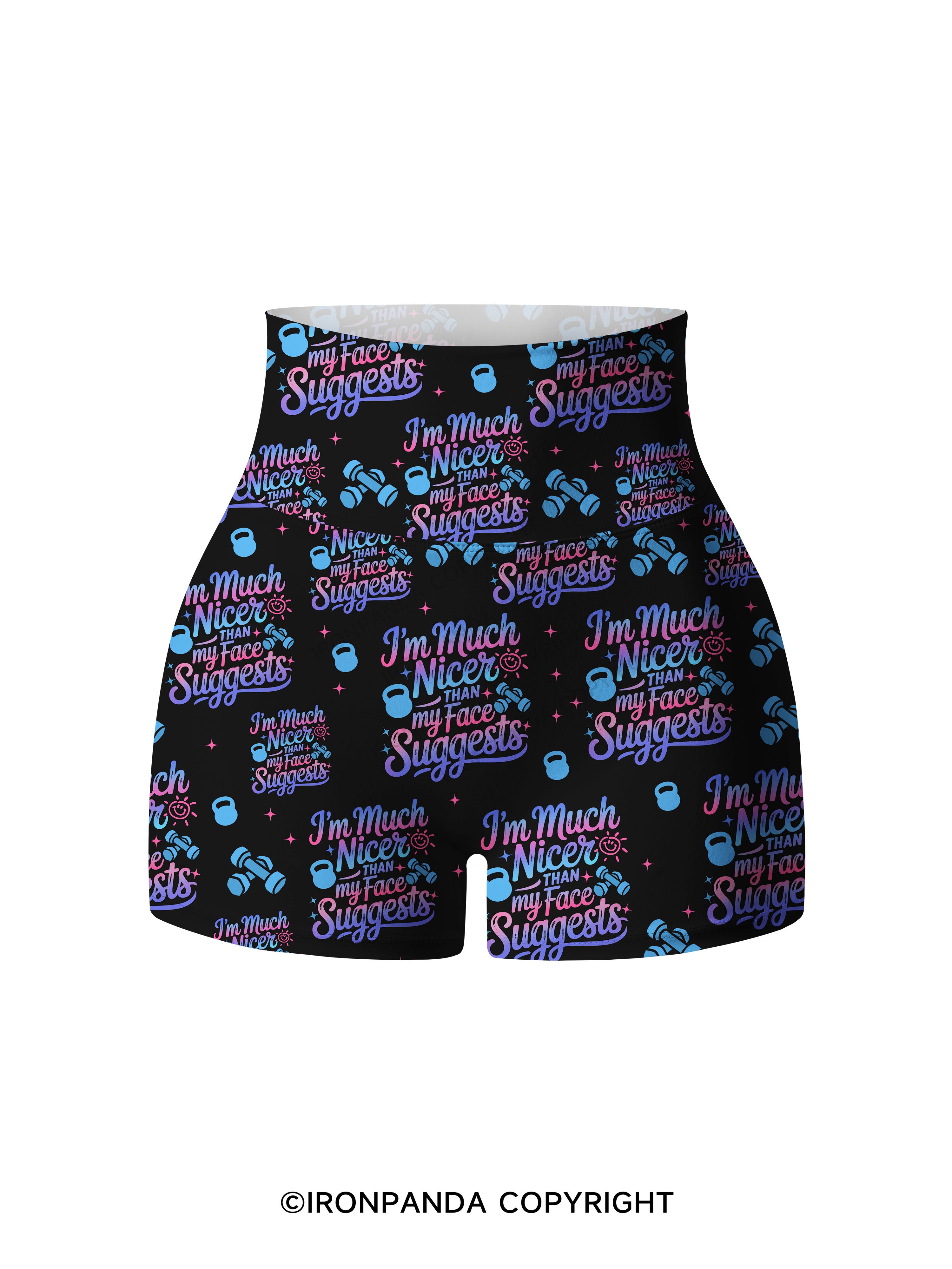 i'm much nicer than my face suggests Printed Yoga Shorts