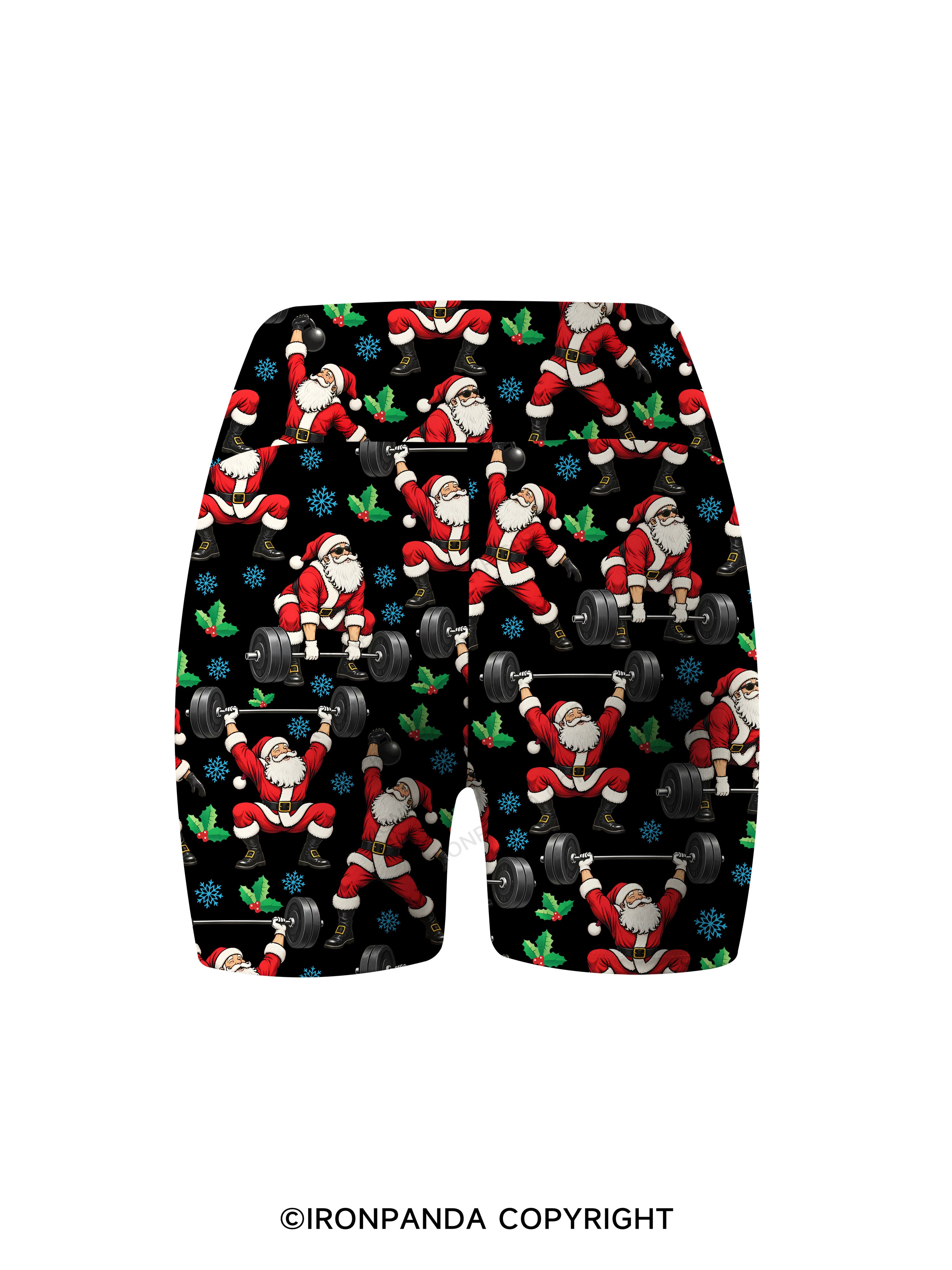 Santa Lifting Christmas Workout Printed Yoga Cycling Shorts