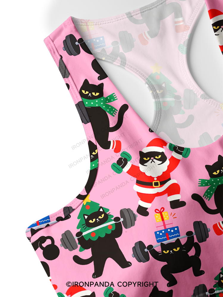 WEIGHTLIFTING BLACK CAT CHRISTMAS WORKOUT Racerback Sports Bra