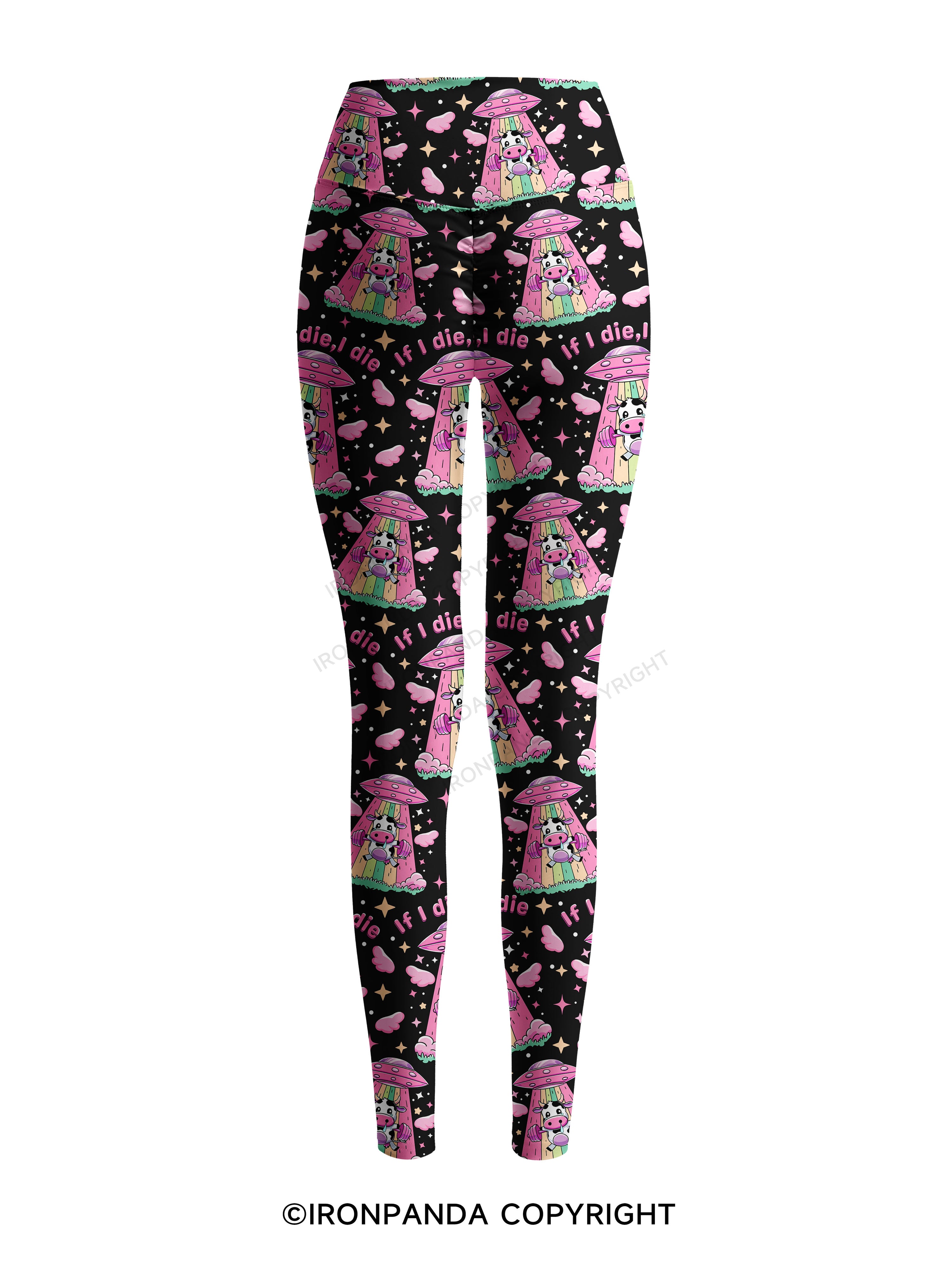IF I DIE I DIE COW Printed Yoga Pants