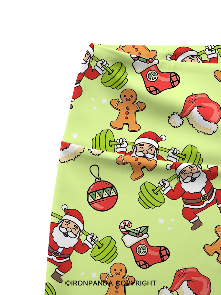 Santa Lifting Weights Skip Legs Printed Yoga Cycling Shorts