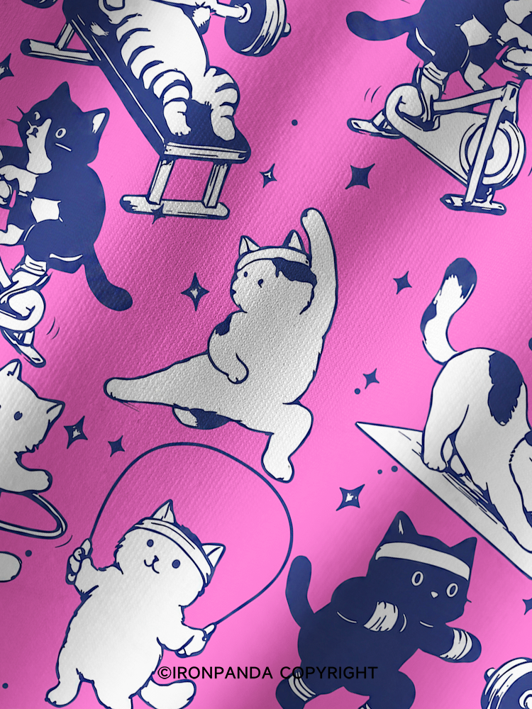 PINK WORKOUT CATS Printed Yoga Shorts