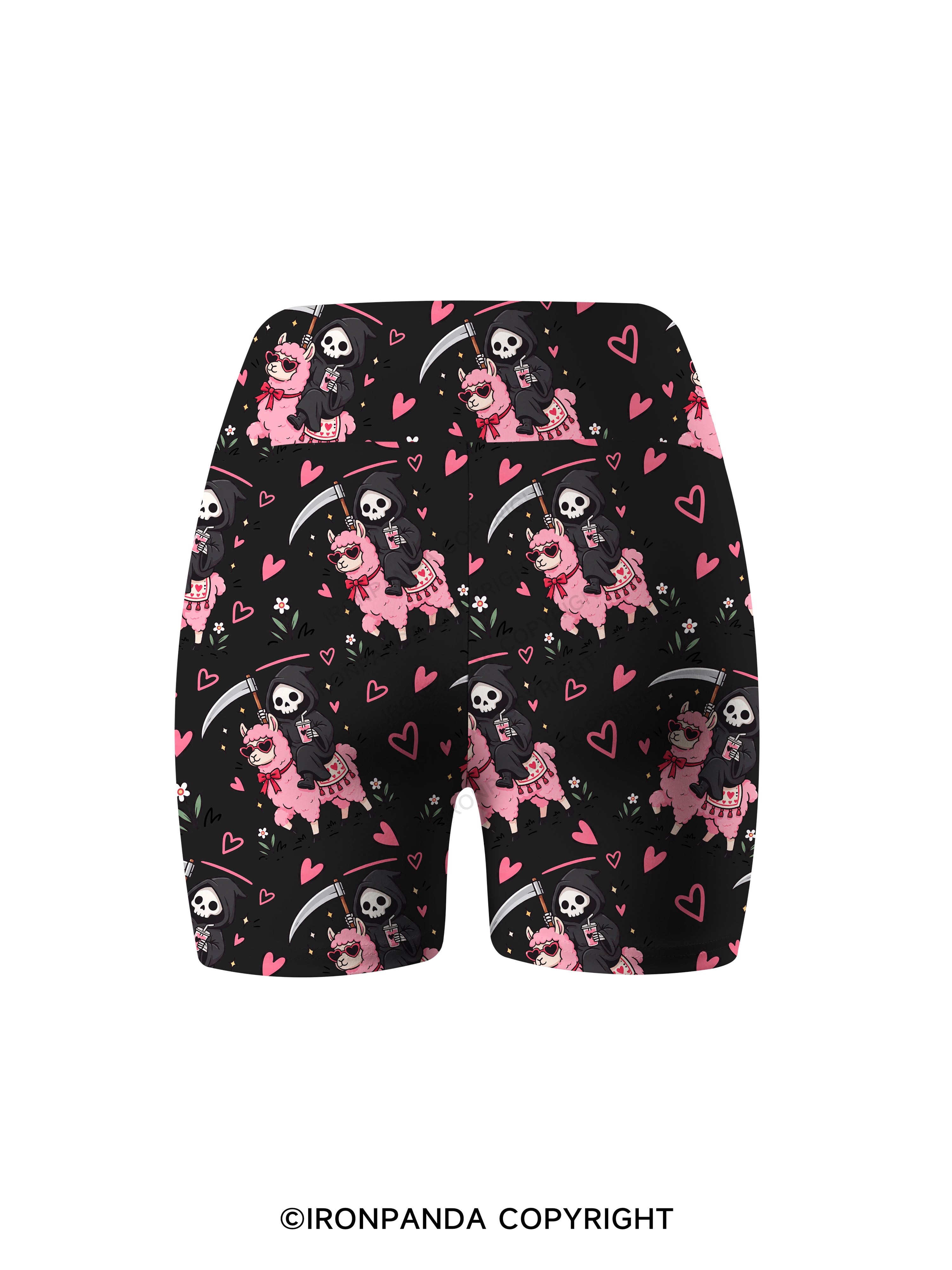 I LITERALLY HATE EVERYONE Grim Reaper Llama Halloween Printed Yoga Cycling Shorts