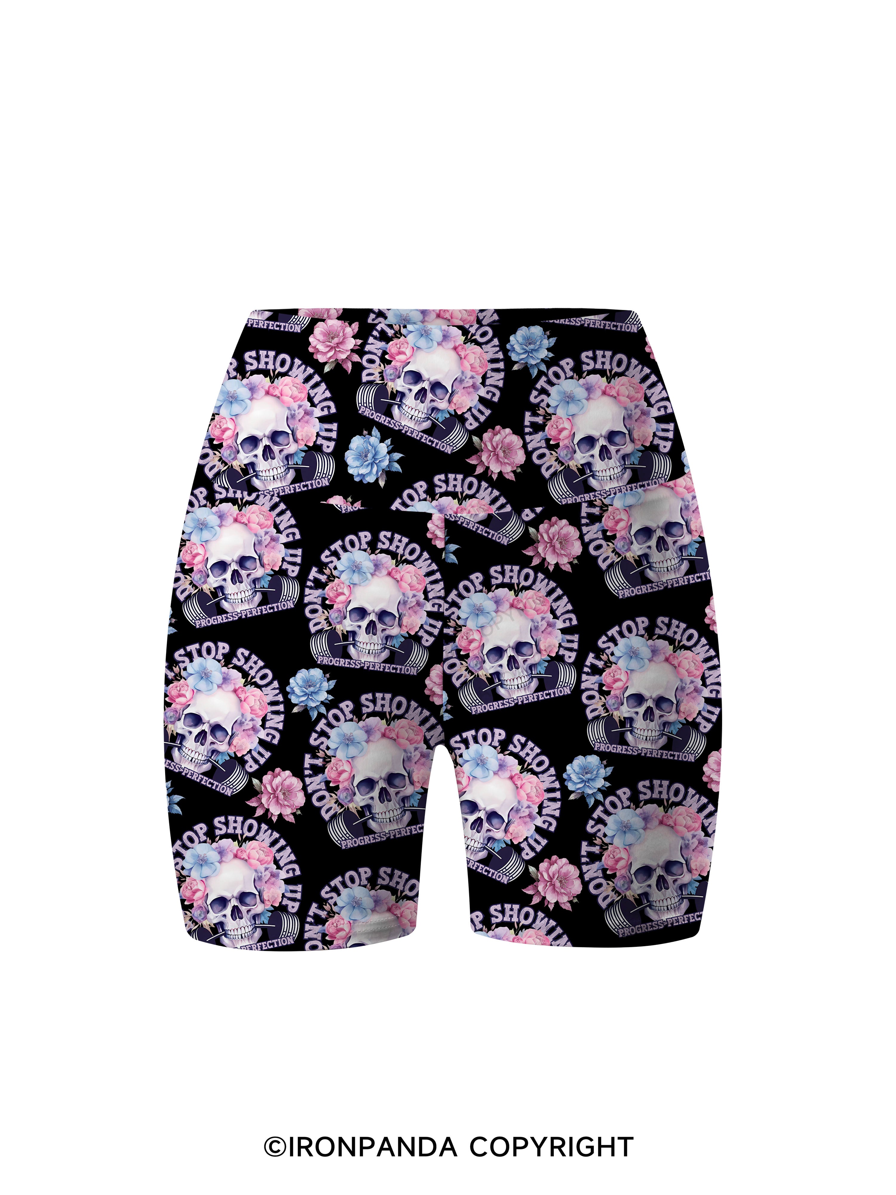 DON’T STOP SHOWING UP PROGRESS-PERFECTION Printed Yoga Cycling Shorts